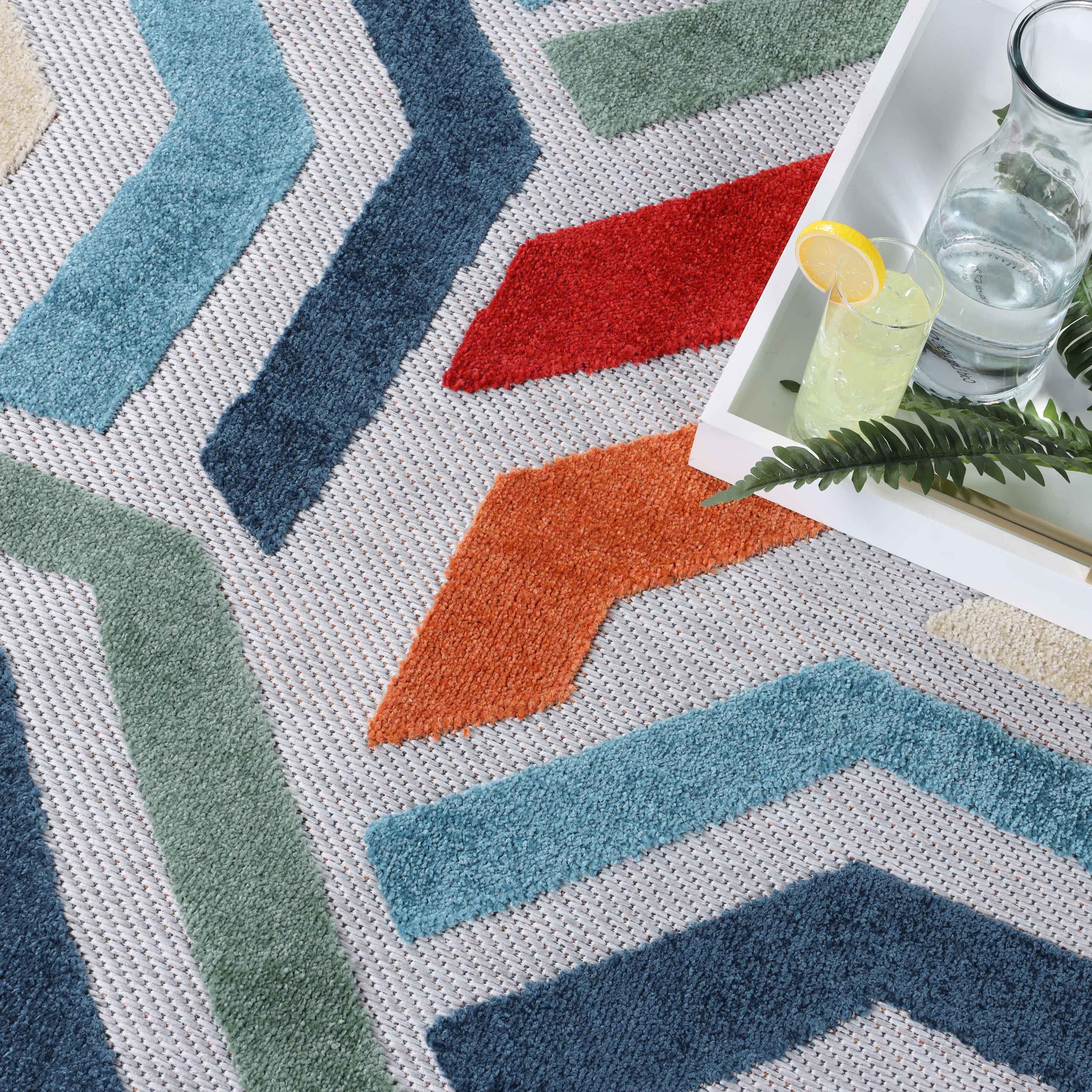 Waimea Modern Geometric Coastal Indoor Outdoor Area Rug - Stylish & Durable for Living Room, Bedroom, Patio, or Deck