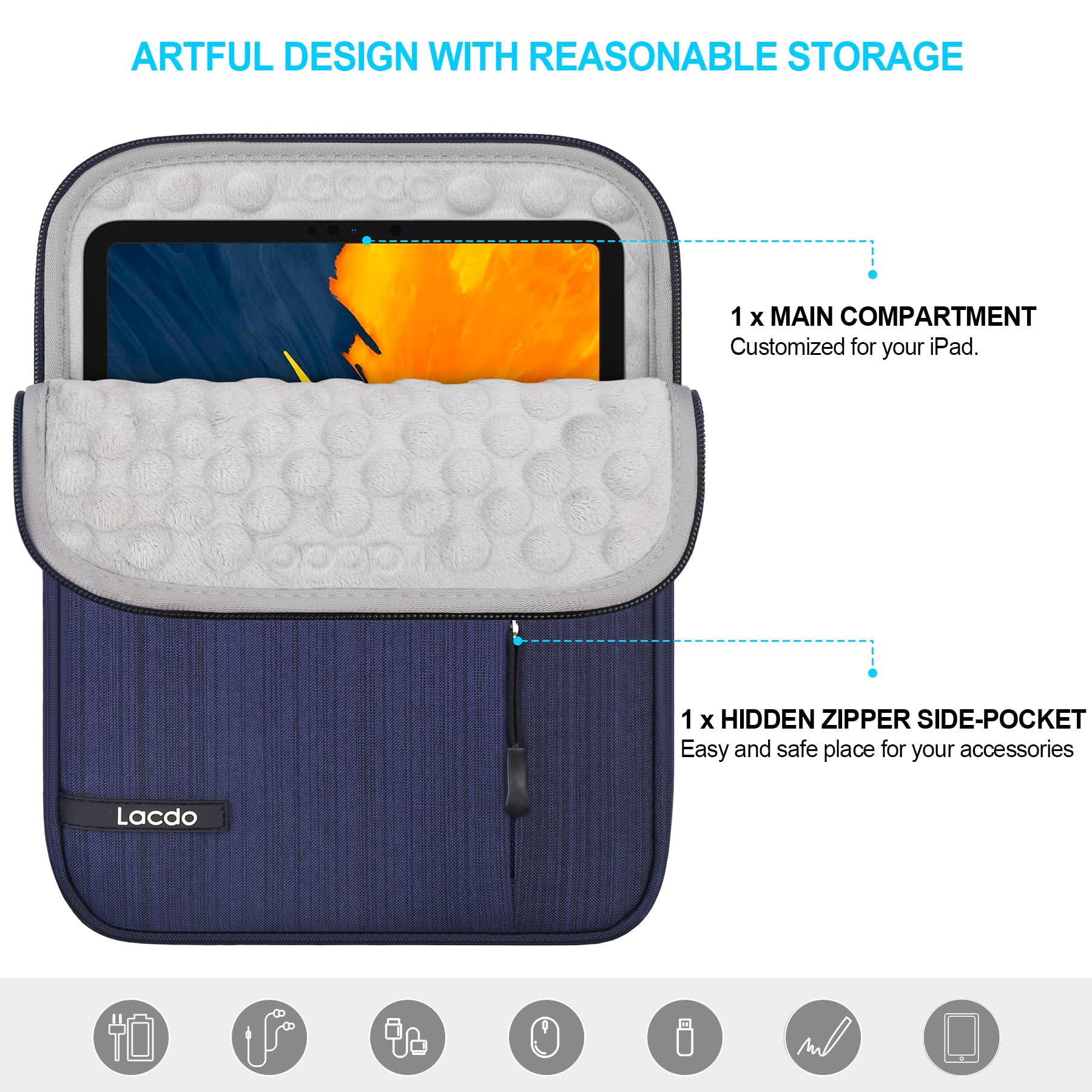 Premium Lacdo iPad Mini 7 Sleeve Case - Protective Tablet Bag for iPad Mini 7 (A17 Pro)/6/5/4/3/2, Lenovo Tab M8 & Samsung Galaxy Tab A7 Lite 8.7