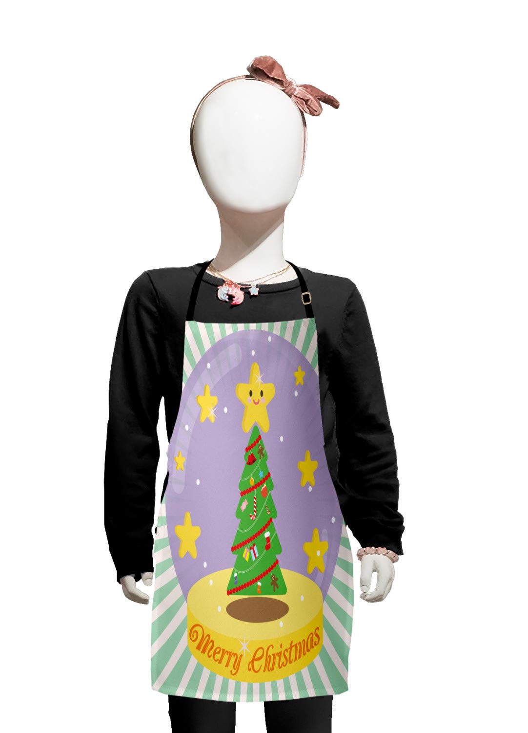 Ambesonne Christmas Apron - Festive Xmas Tree with Star in Lavender Snow Globe Print, Adjustable Bib Apron for Baking, Cooking & Holiday Decorating (Small, Multicolor) - Perfect for Holiday Baking, Christmas Parties & Festive Kitchen Decor