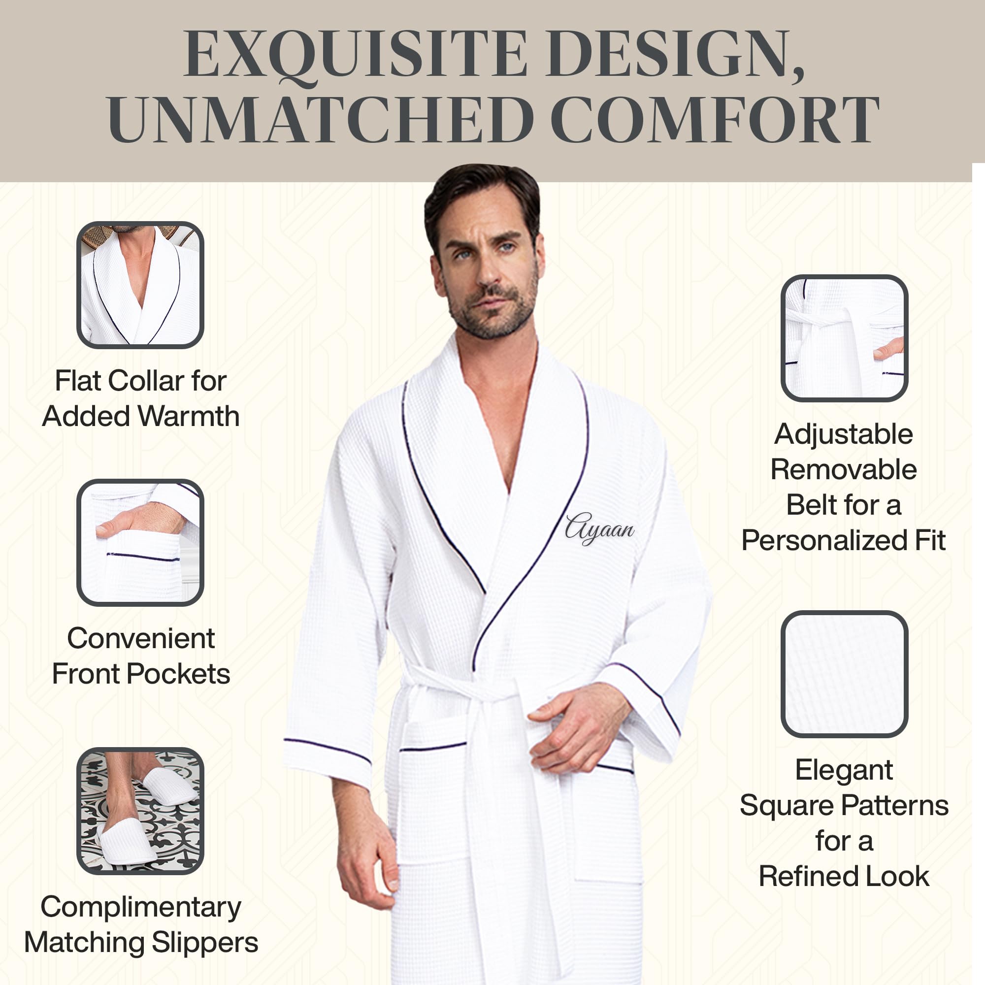 Luxury Soft Waffle Weave Cotton Bathrobe for Men - Super Absorbent Spa Robe with Pockets - Perfect for Home, Hotel & Relaxation After Shower or Pool
