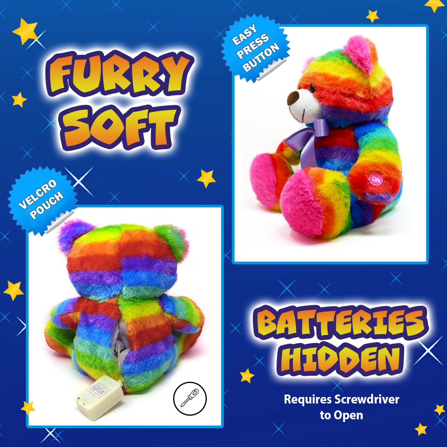 Rainbow LED Light Up Teddy Bear Plush Toy - 16 Inch Soft Stuffed Animal with Glow Effects, Batteries Included - Perfect Night Light & Cuddly Sleep Companion for Kids, Girls Bedroom Decor & Gift Idea