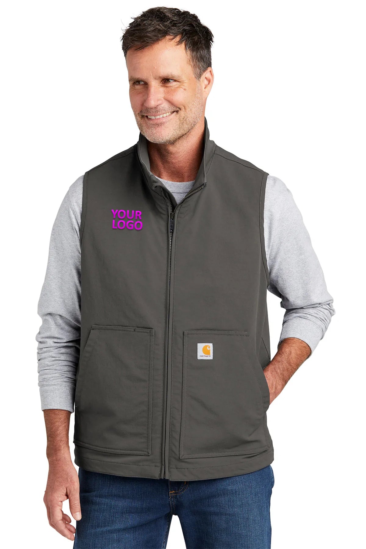 Carhartt Super Dux Soft Shell Customized Vests for Men - Durable Workwear for Construction, Hunting & Outdoor Activities - Gravel Color