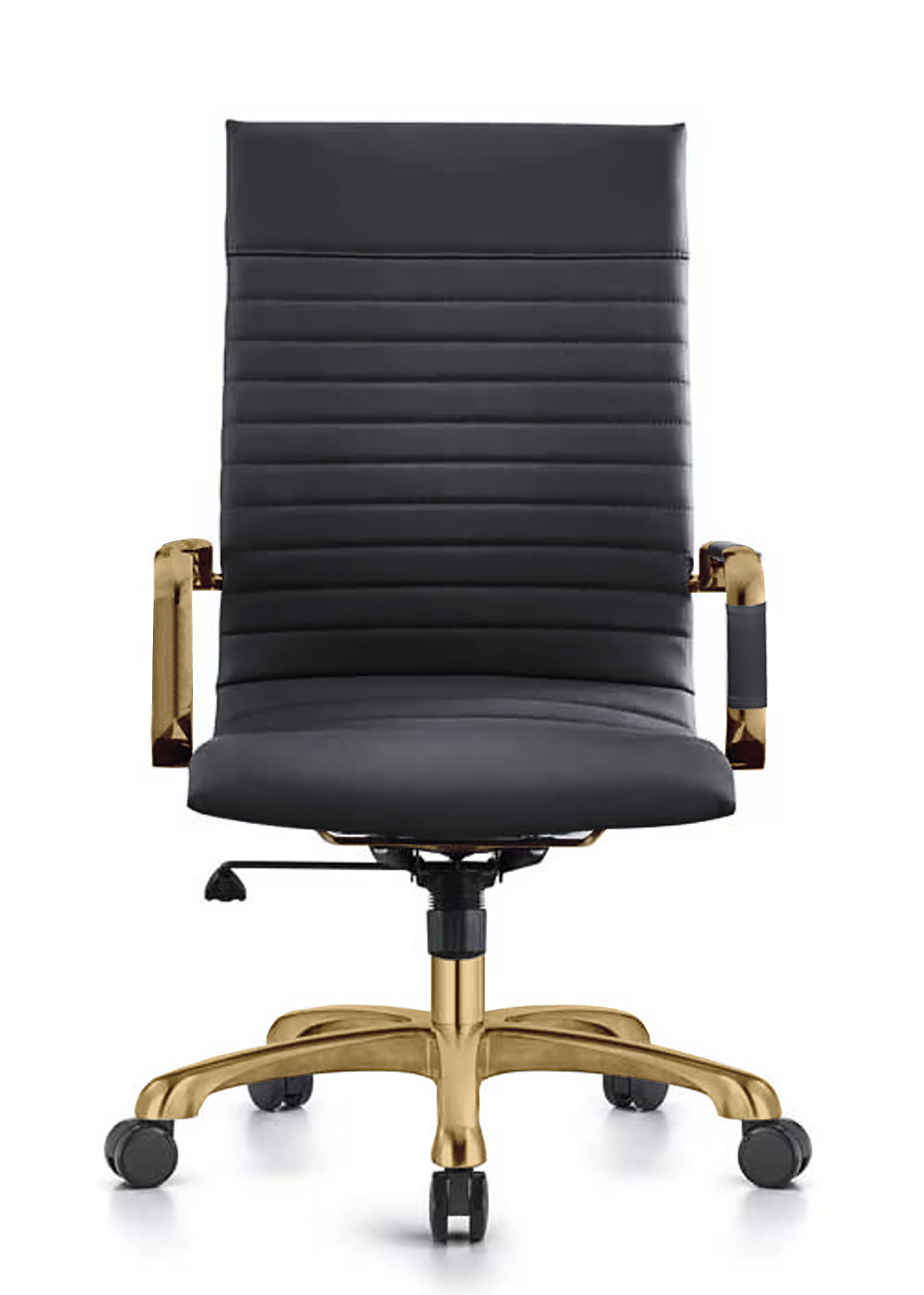 LeisureMod Harris High-Back Ergonomic Office Chair - Modern Leather Executive Desk Chair with Gold Frame, 360° Swivel & Adjustable Height - Perfect for Home Office, Study Room & Workspace