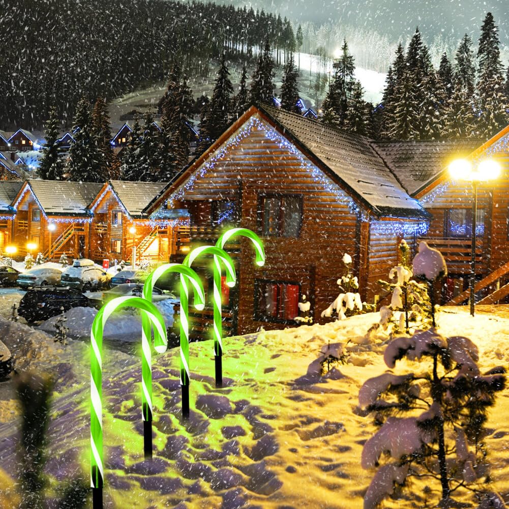 4PCS 14.5 Inch Battery Operated Remote Control Christmas Candy Cane Pathway Lights - Outdoor Indoor LED Lawn Decorations for Patio, Garden, Walkway - Green Candy Cane Stake Lights for Holiday Party Decor