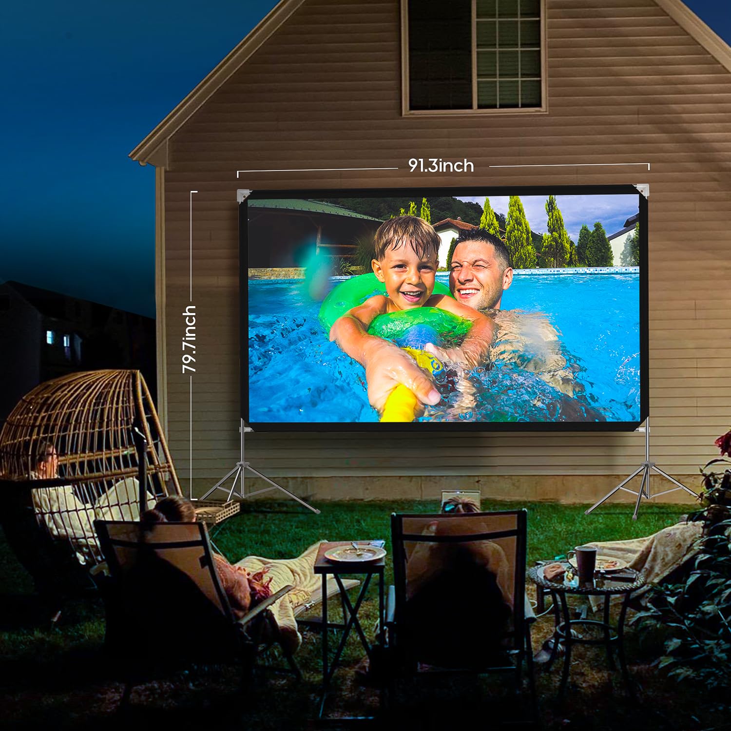 100-inch CENTURY-STAR Outdoor Projector Screen with Stand - Wrinkle-Free Nylon 16:9 Portable Movie Screen for Home Theater, Backyard & Camping - Includes Carrying Bag for Easy Transport