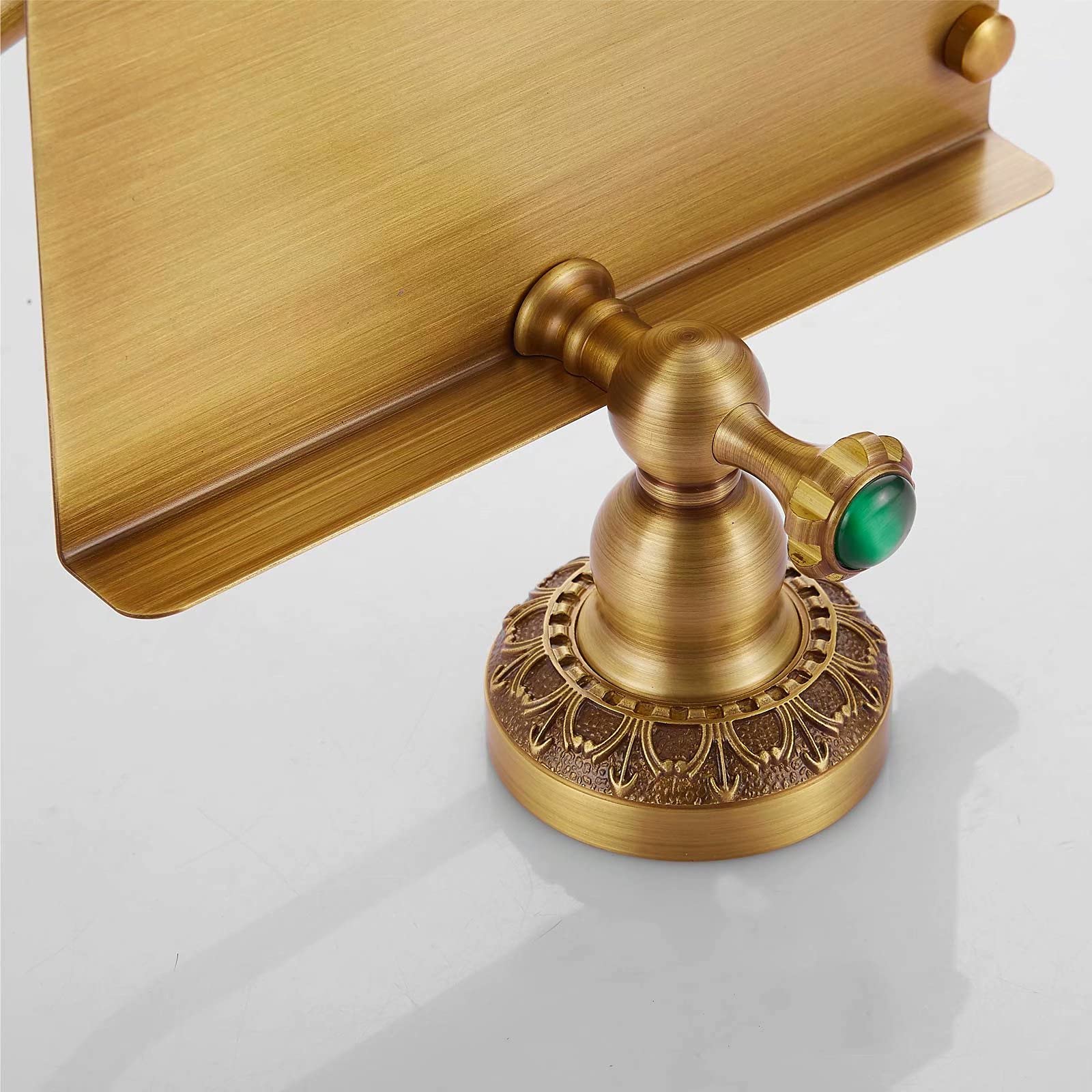 Beelee Solid Brass Wall-Mounted Toilet Paper Holder with Phone Shelf - Antique Brass Bathroom Tissue Roll Dispenser - Perfect for Bathroom, Powder Room & Vanity Organization