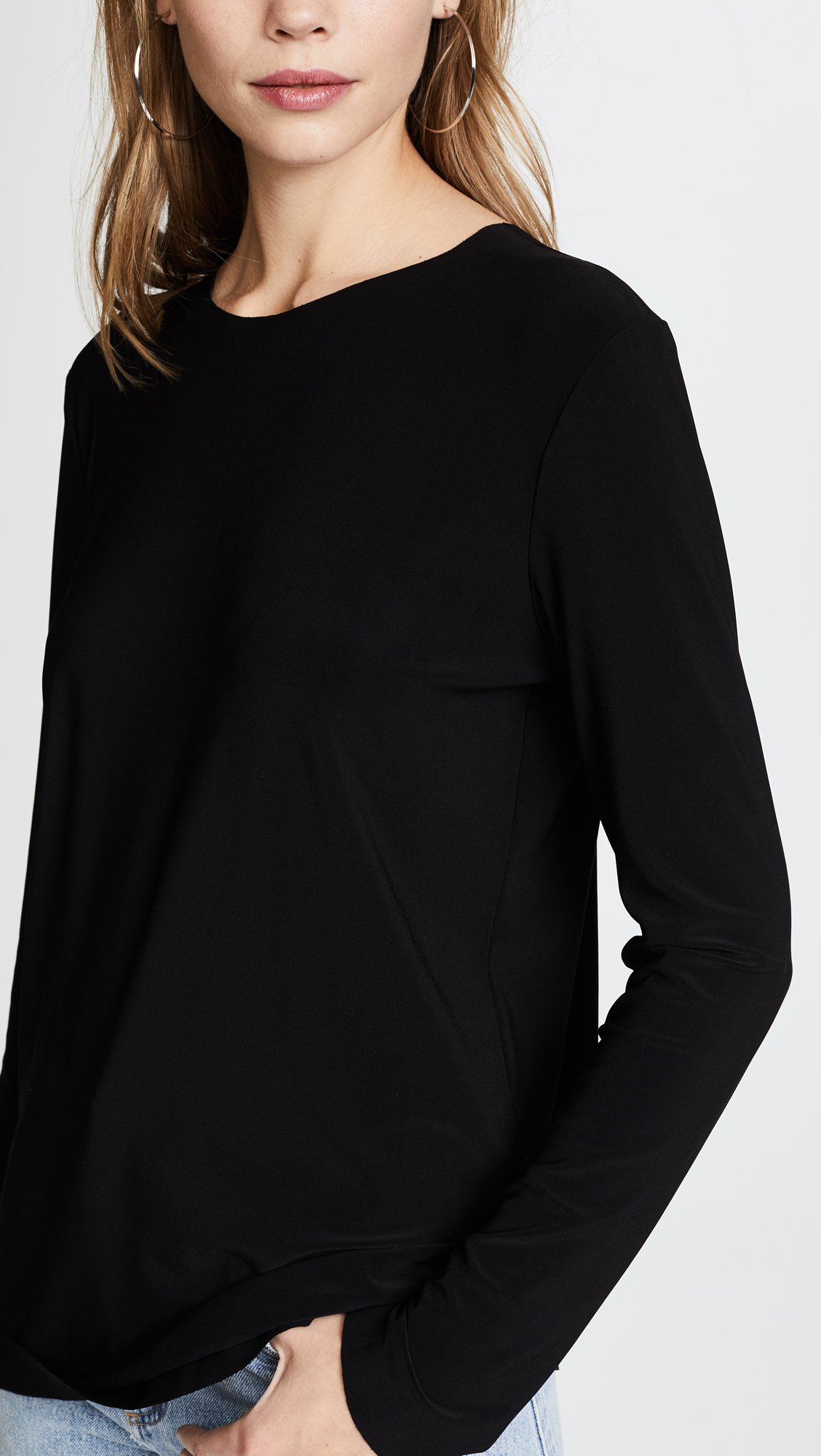 Norma Kamali Women's Long Sleeve Crew Neck T-Shirt - Soft Cotton Casual Top for Everyday Wear | Perfect for Work, Lounge & Layering
