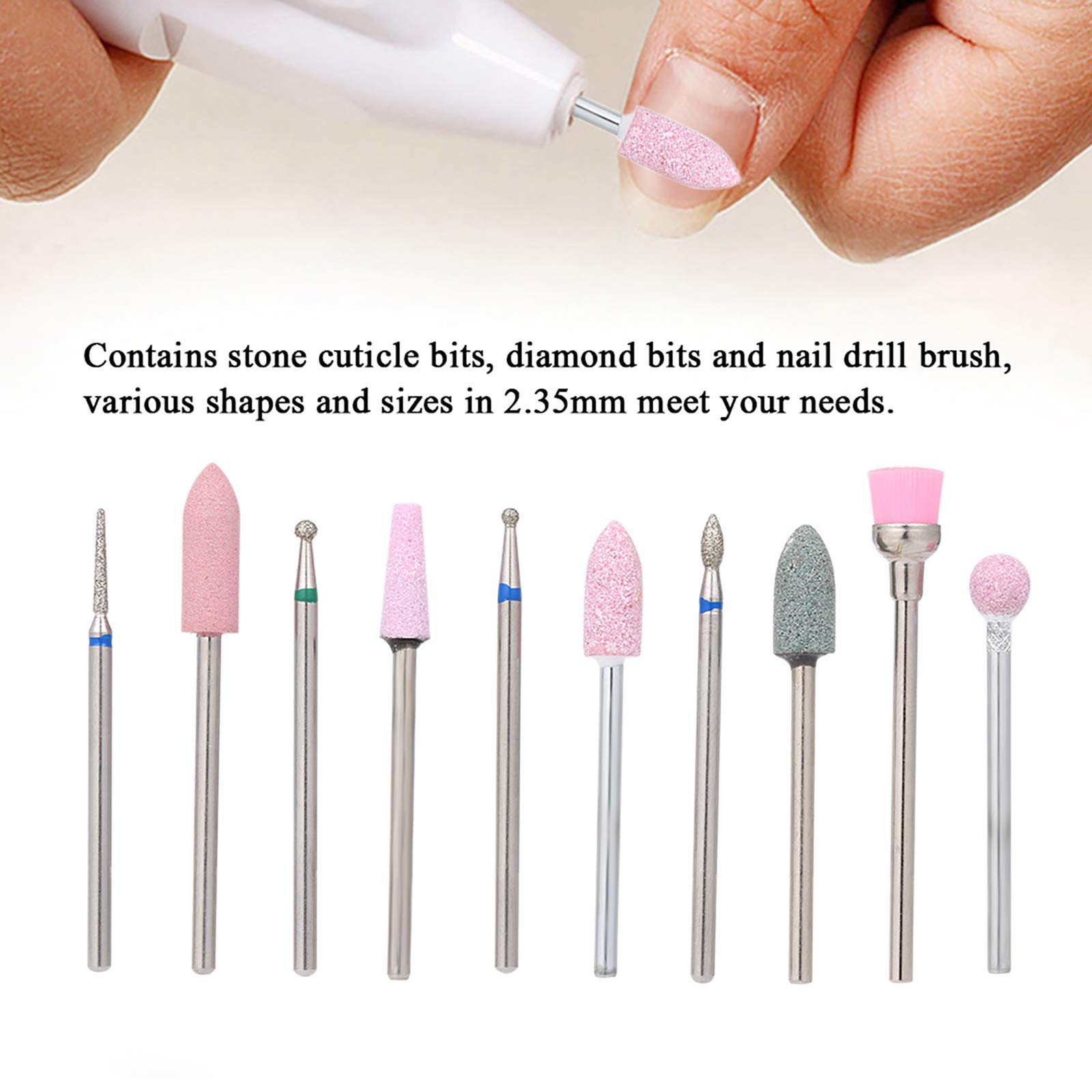 10PCS Nail Drill Bits Set - Professional Cuticle Cleaner, Dust Drill Brush & Rotary Polishing File for Manicure Pedicure - Nail Salon Tools for Home & Professional Use - Perfect for Nail Art, Acrylics & Gel Extensions