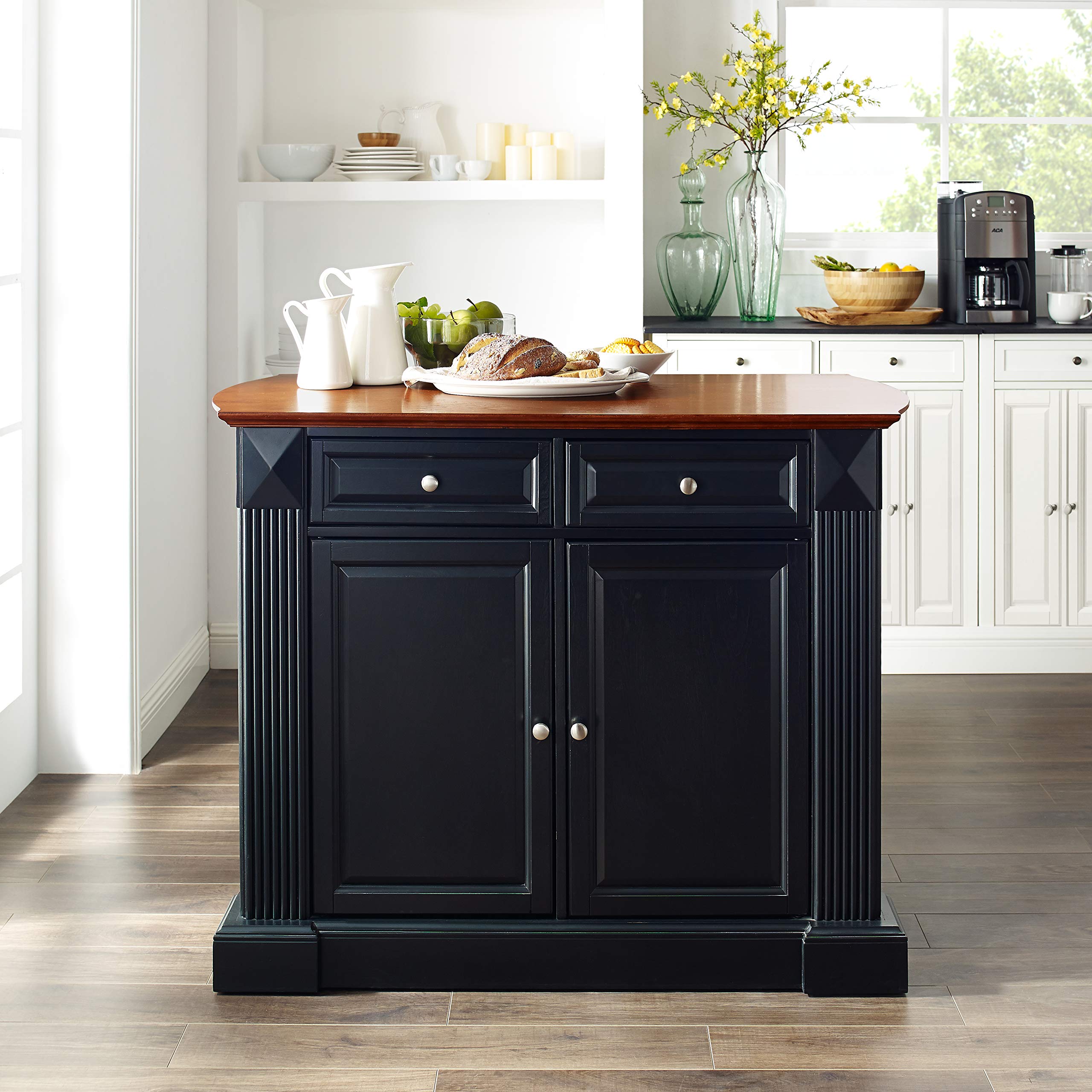 Crosley Black Drop Leaf Kitchen Island with Breakfast Bar - Expandable Dining Table for Small Spaces, Kitchen Storage & Countertop Workspace - Perfect for Apartments, Studios & Compact Homes