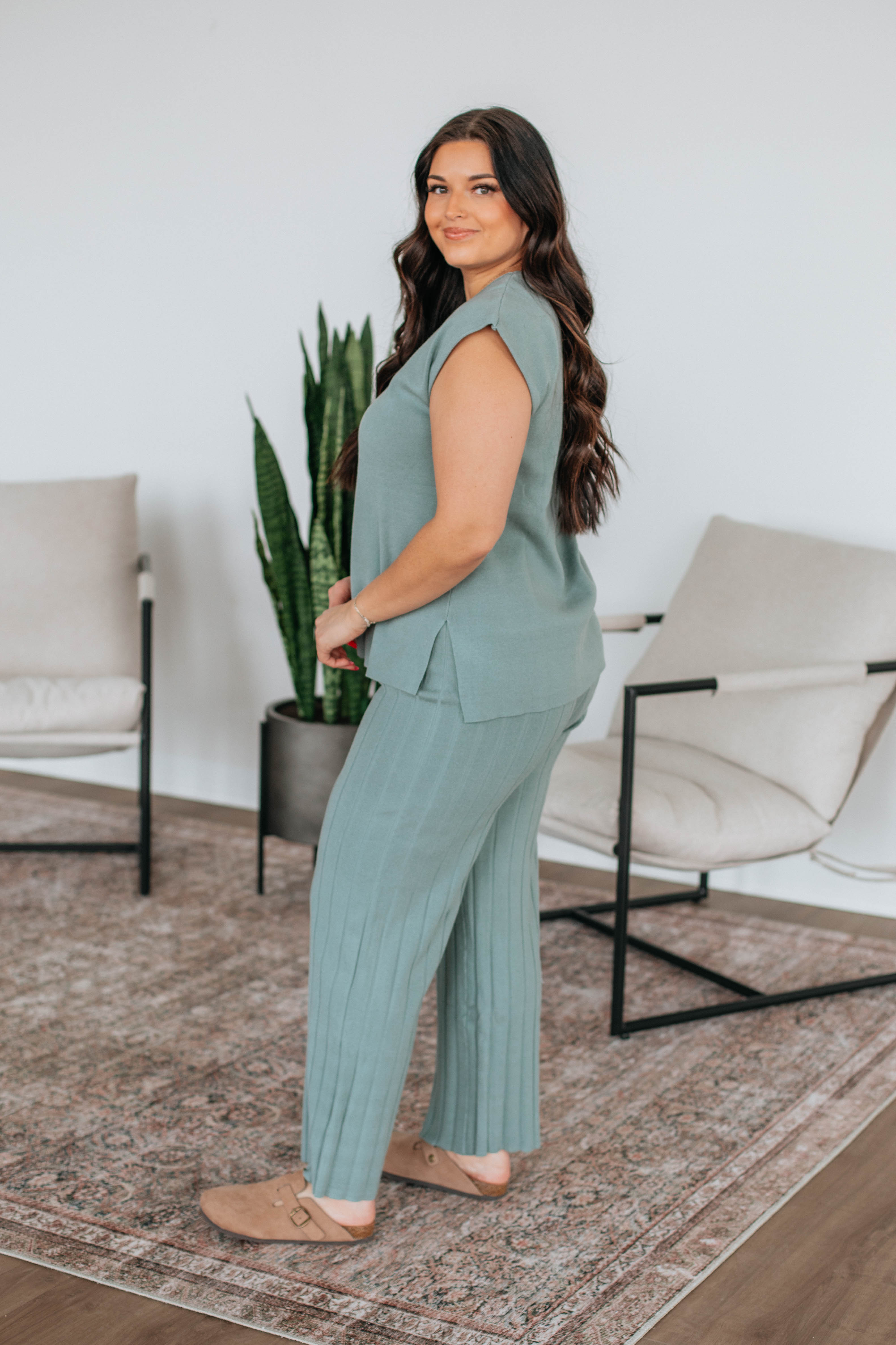 Louella Two Piece Sweater Set in Sage Green - Cozy Knit Cardigan & Top Outfit for Women | Perfect for Fall Fashion, Date Nights & Office Wear
