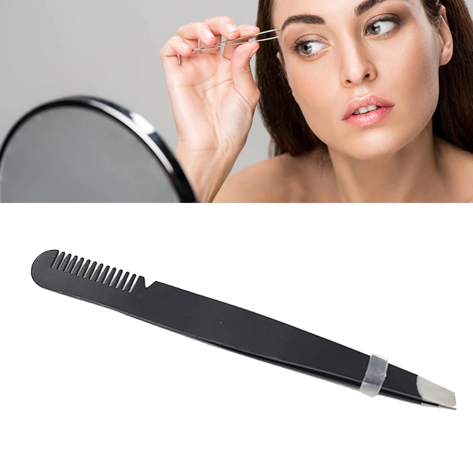 Professional Stainless Steel Eyebrow Tweezers with Comb - Double Ended Design for Precise Hair Removal, Lightweight & Compact - Perfect for Home, Travel & Salon Use