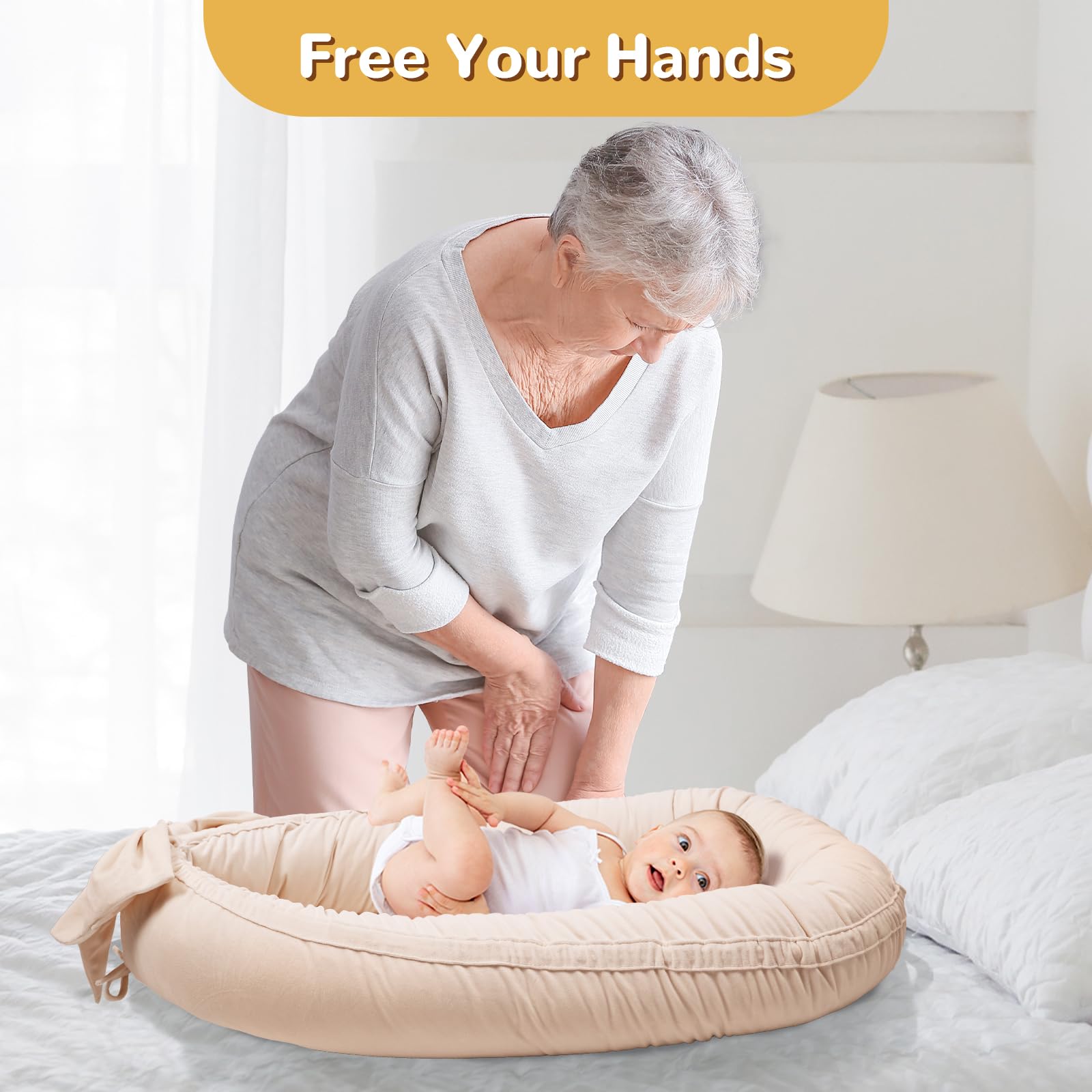 EAQ Organic Cotton Baby Lounger & Snuggle Me Lounger - Breathable Portable Baby Nest Pillow for Safe Co-Sleeping, Nursery, Travel & Playtime | Soft Infant Bassinet for Newborns, Toddlers & On-the-Go Parents