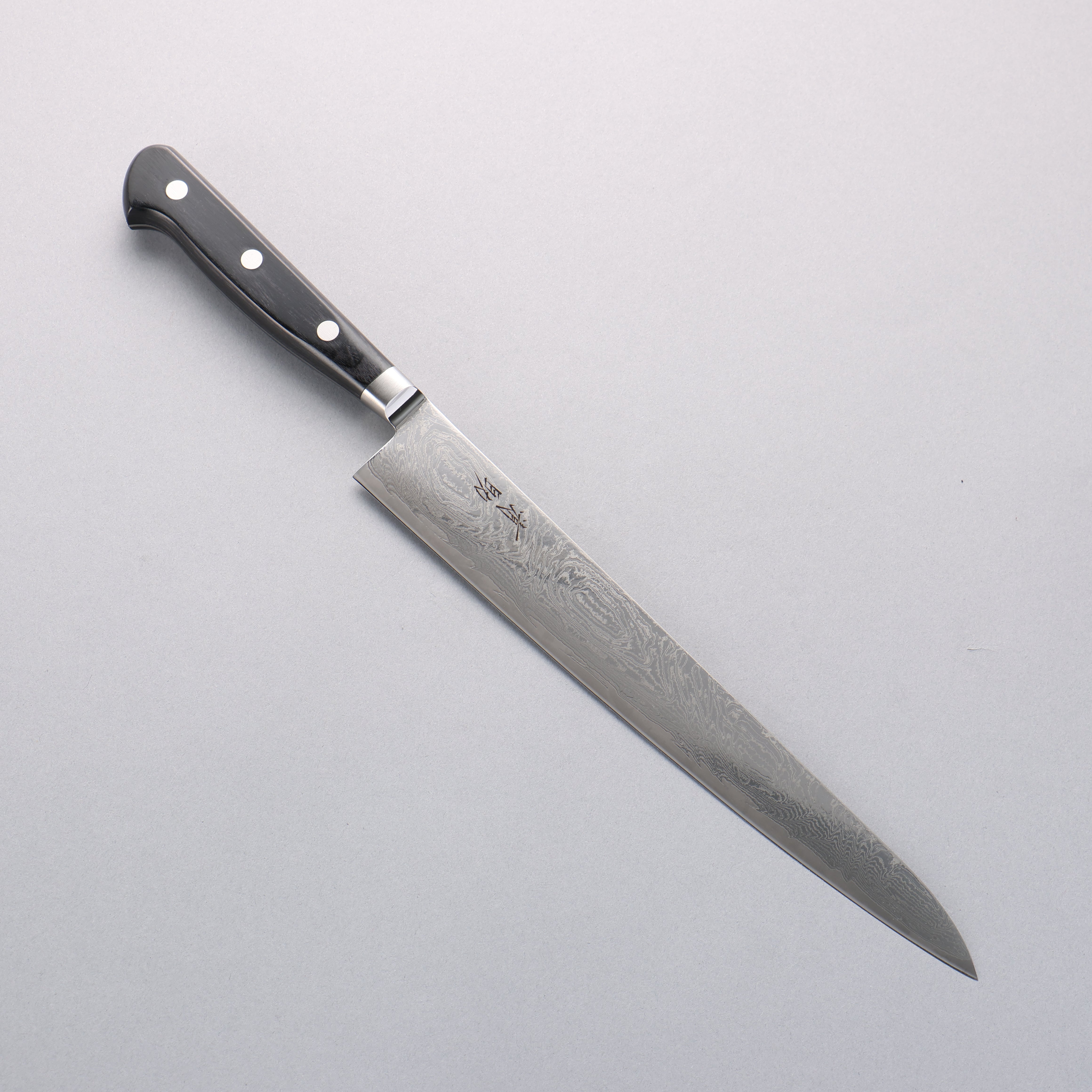 Premium Seisuke Nami AUS10 Damascus Sujihiki Knife 240mm - Mirror Polished Blade with Black Pakkawood Handle - Perfect for Sushi, Sashimi & Meat Slicing