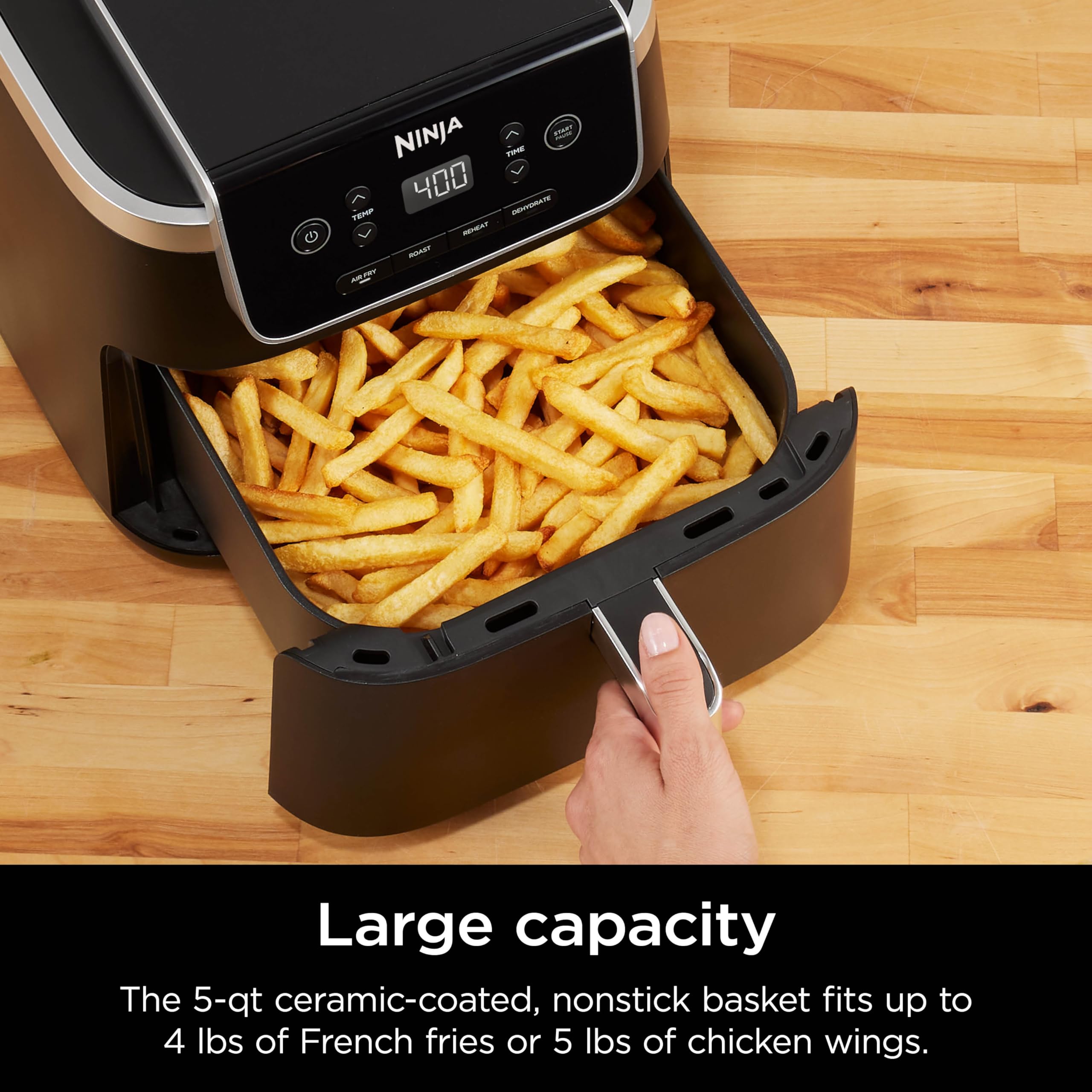 Ninja AF141 5 QT Air Fryer Pro 4-in-1 with Air Crisp Technology - Air Fry, Roast, Reheat & Dehydrate - 400°F Fast Cooking, Nonstick Basket & Crisper Plate - Perfect for Family Meals, Healthy Snacks & Quick Weeknight Dinners - Grey (Renewed)