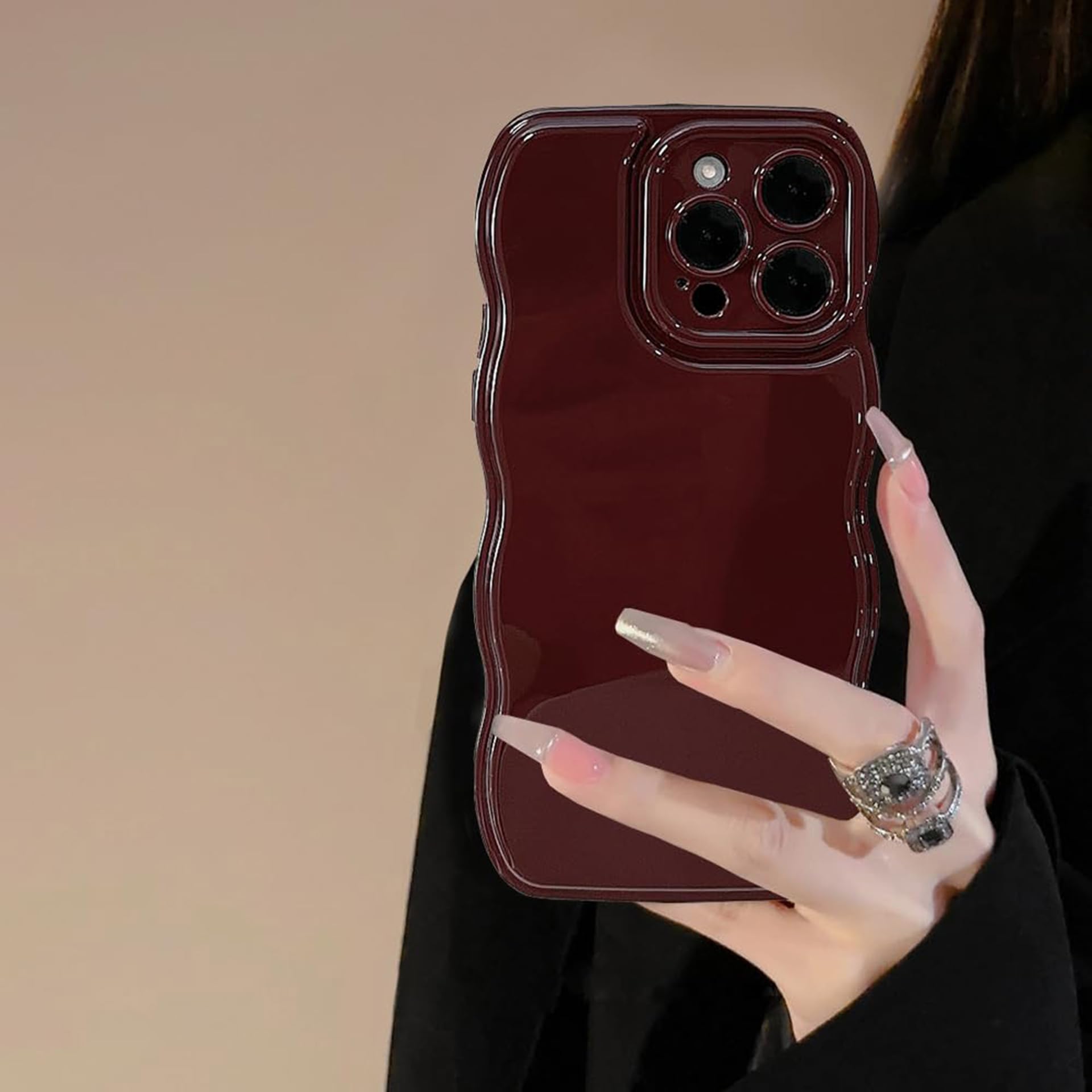 FABSPARK iPhone 16 Pro Max Case - Soft Silicone Protective Cover with Elegant Wave Design in Wine Red | Perfect for Everyday Use, Travel & Style Protection