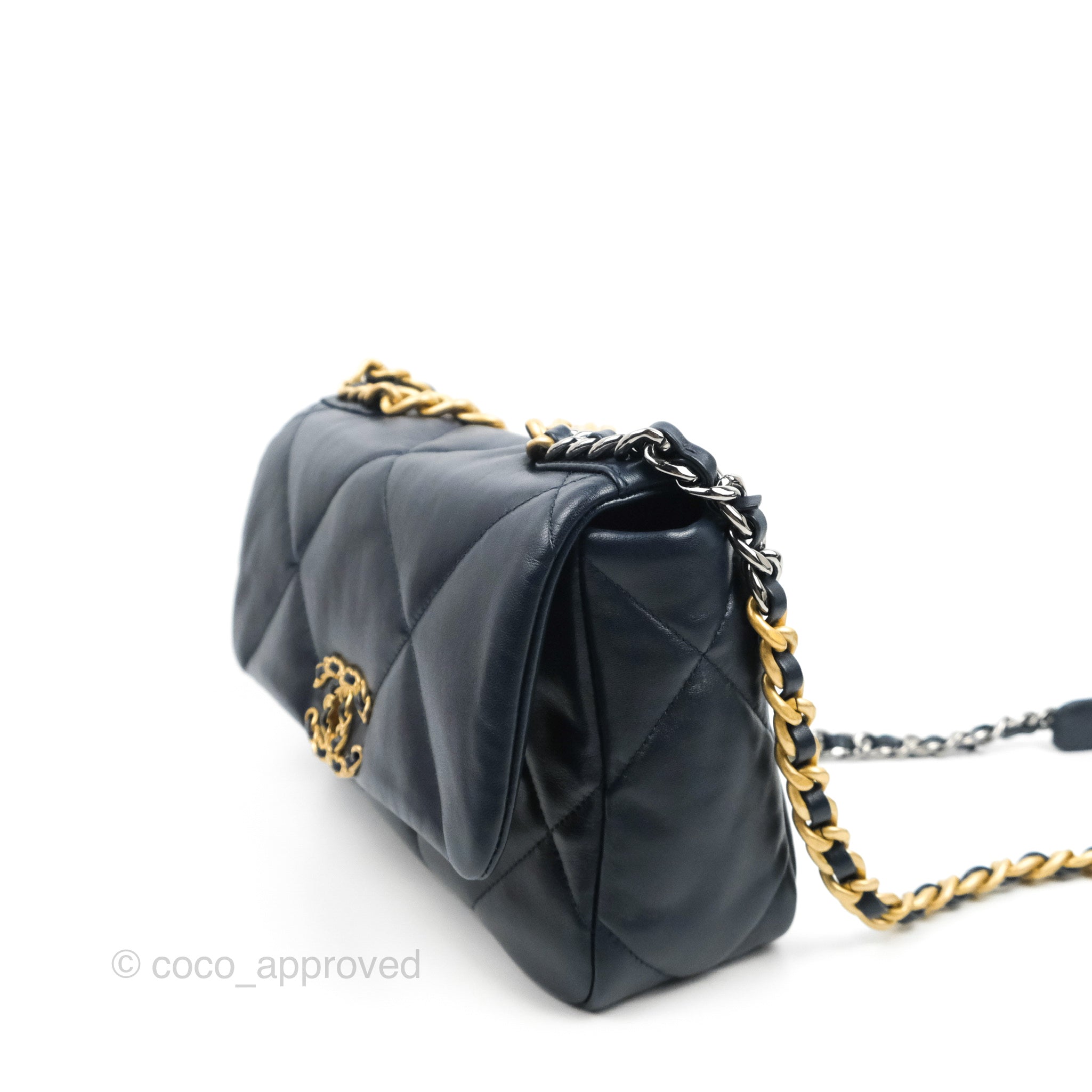Chanel 19 Small Navy Blue Lambskin Leather Bag with Mixed Metal Hardware - Luxury Designer Handbag for Women, Perfect for Everyday Use & Special Occasions