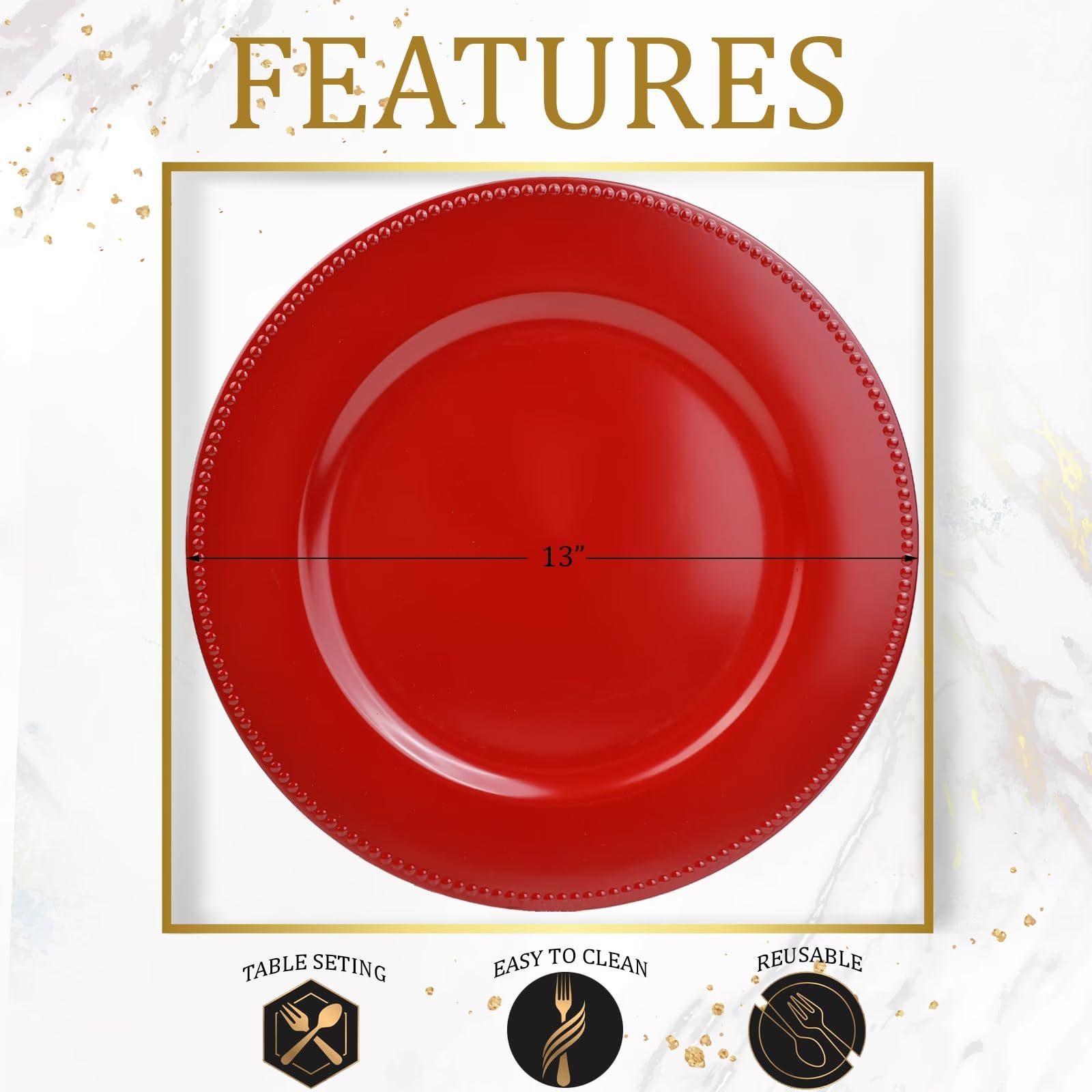 12-Pack Red Beaded Charger Plates - 13
