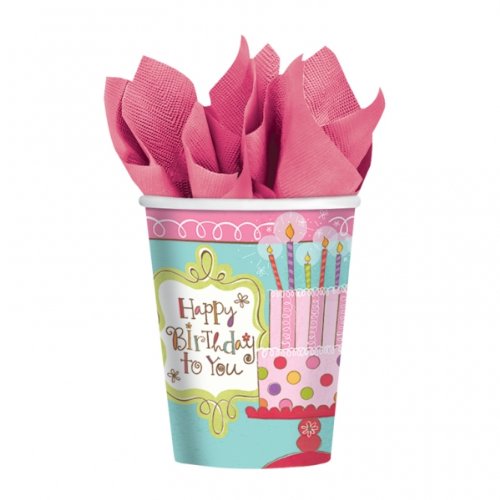 Sweet Stuff Birthday 9oz Disposable Cups (8-Pack) - Perfect for Birthday Parties, Baby Showers & Celebrations