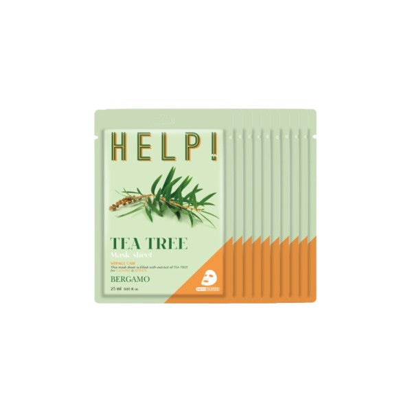 Bergamo Help! Tea Tree Mask Pack 25ml (10 Pack) - Deep Cleansing & Acne Treatment for Oily & Problem Skin - Perfect for Spa Nights & Skincare Routines