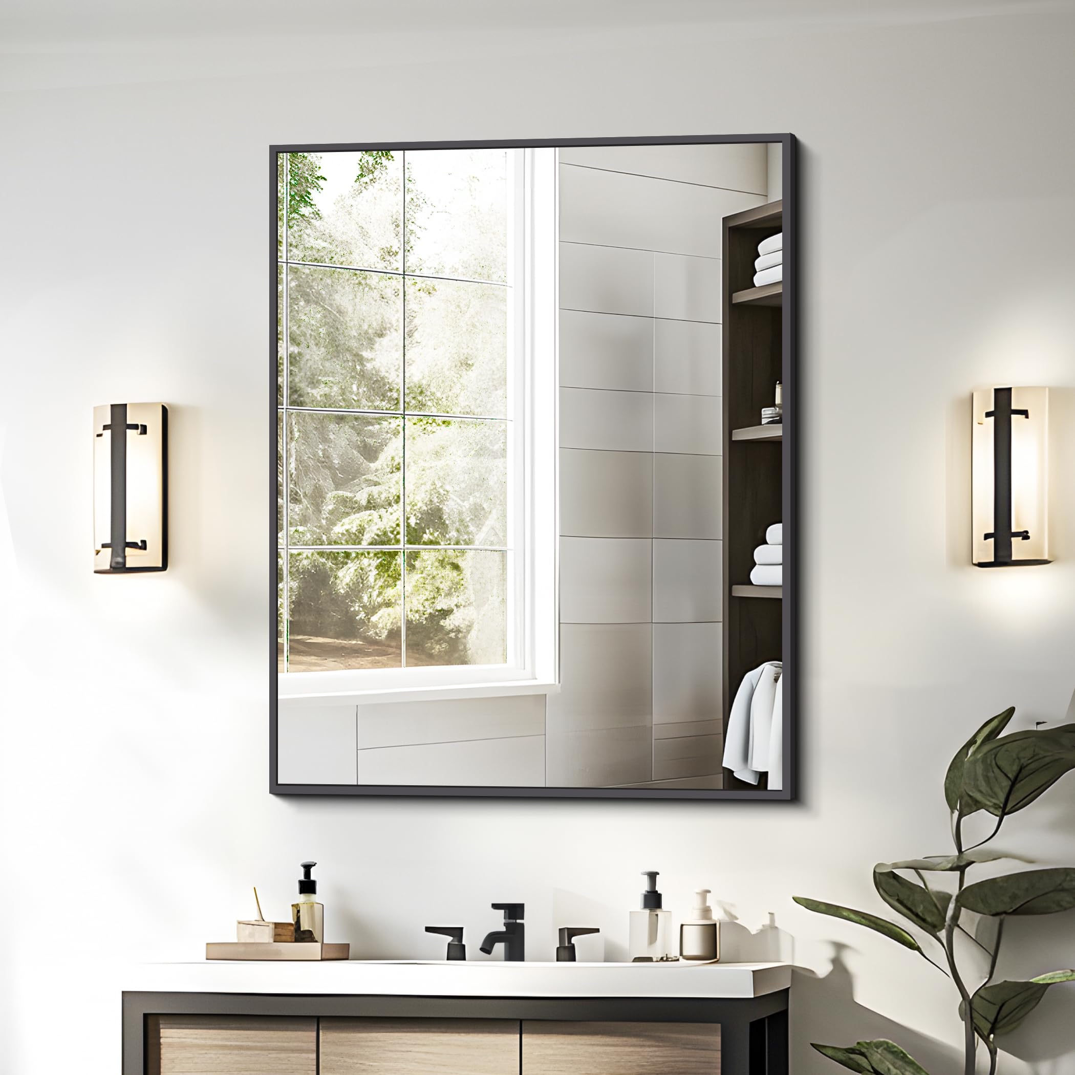 30x36 Inch Large Black Wall Mounted Mirror - Aluminum Framed Rectangular Bathroom Mirror for Vanity, Bedroom & Living Room - Functional Oversized Mirror for Wall Decor Over Sink, Makeup & Home Staging