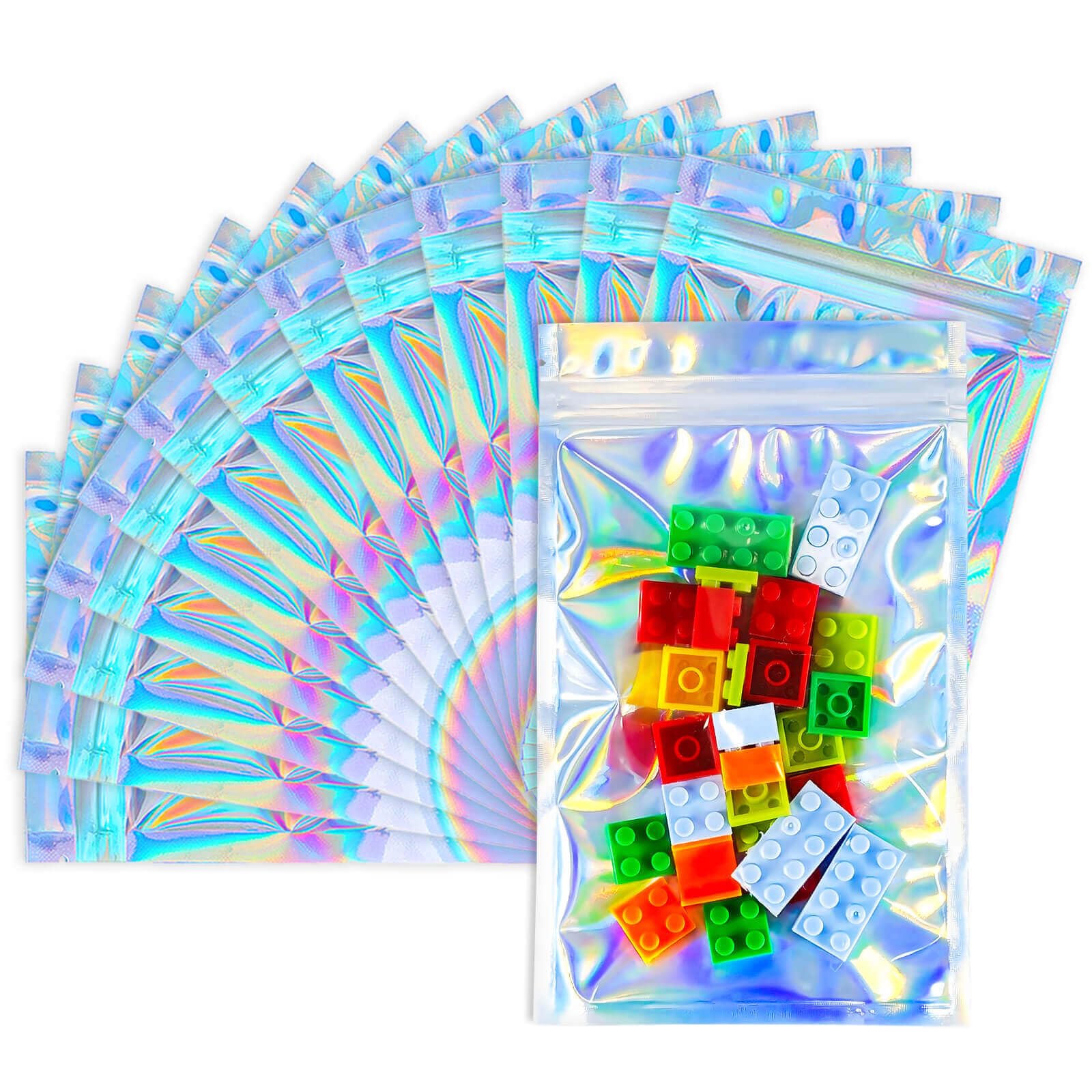 Smell Proof Bags 3.3x5 Inch - 100 Pack Resealable Holographic Mylar Bags for Food Storage, Candy, Jewelry & Cannabis Packaging | Airtight Odor Blocking Containers for Travel, Organization & Discreet Storage