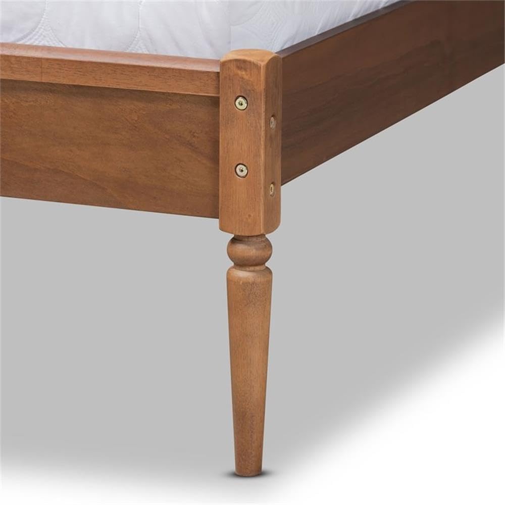 Baxton Studio Diantha Full Size Platform Bed - Dark Grey Fabric Upholstery with Walnut Brown Wood Finish | Classic Traditional Bedroom Furniture for Home Decor
