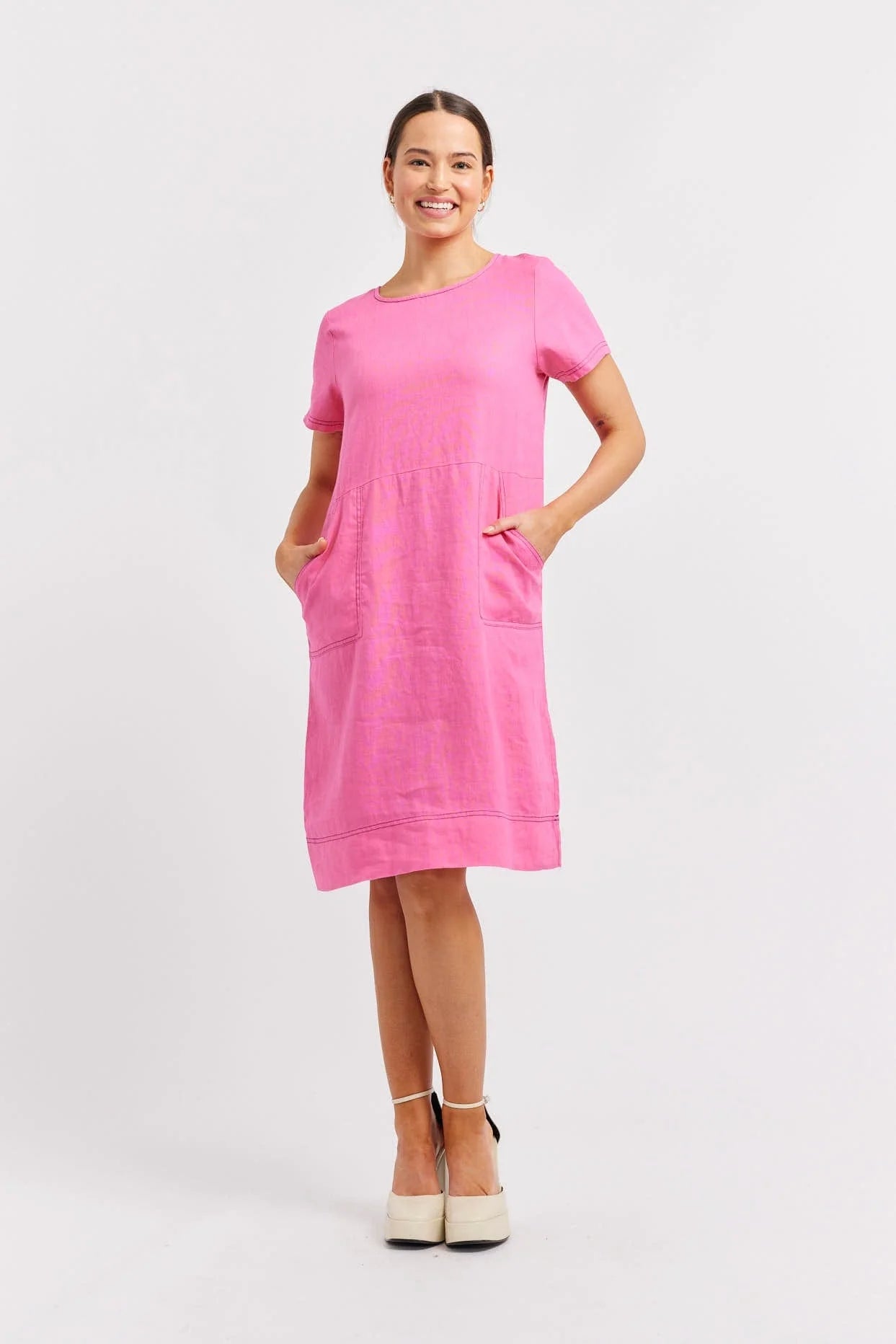 Chiara Linen Dress in Lipstick - Elegant & Comfortable Summer Dress for Women | Perfect for Beach, Vacation & Casual Outings