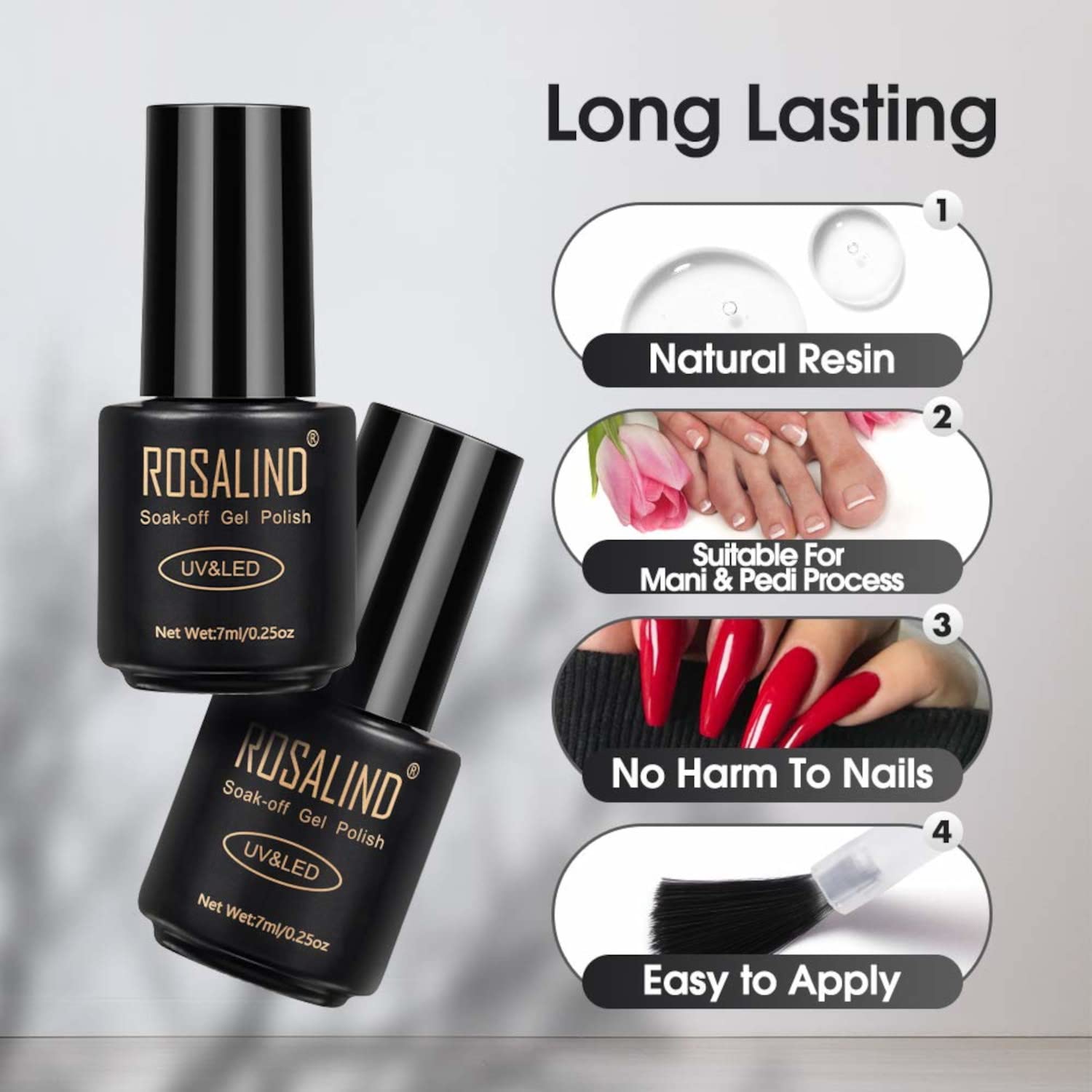 ROSALIND UV LED Gel Nail Polish Set - 7ml Long Lasting Nail Art Color Gel Polish with High Gloss Finish (Shade 2557) | Professional Salon Quality Manicure at Home | Perfect for Nail Art Designs, Parties, Weddings & Special Occasions