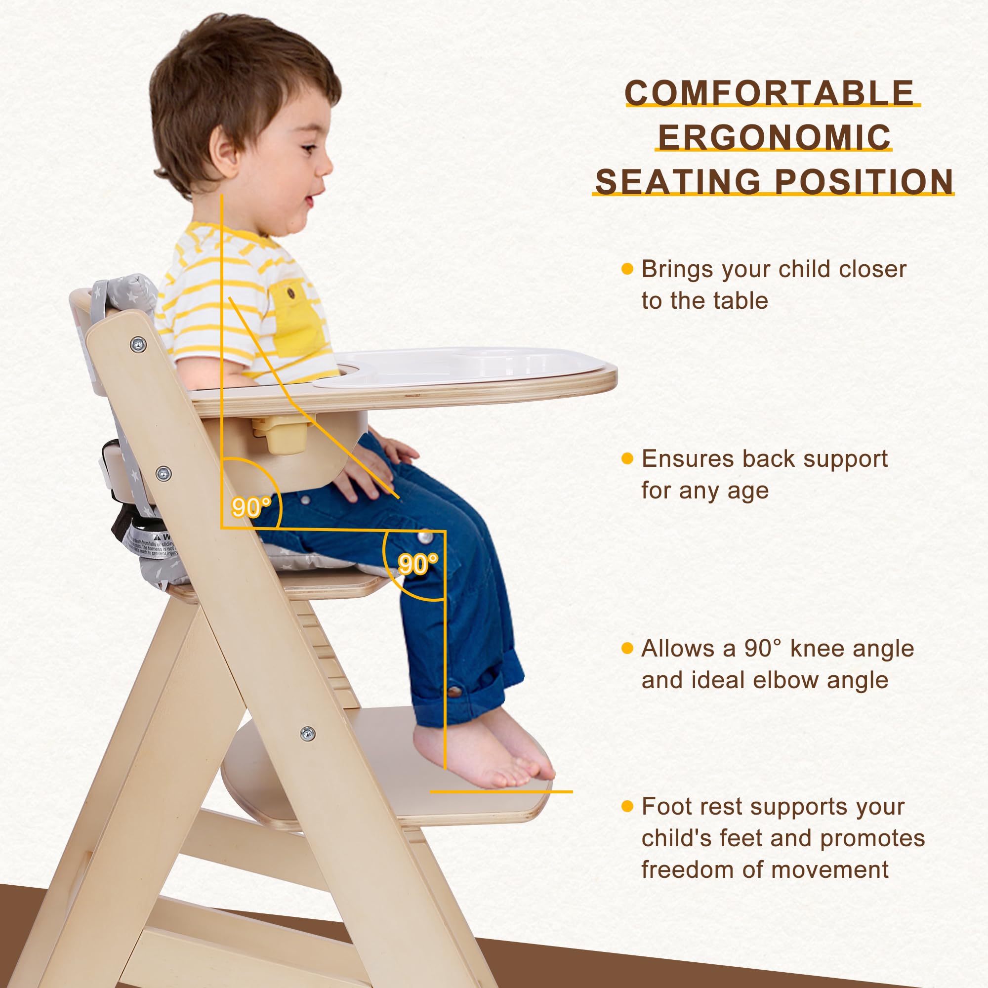 Convertible Wooden High Chair for Babies & Toddlers - Adjustable 3-in-1 Feeding Chair with Removable Tray, Easy to Clean | Natural Finish | Suitable for 6 Months+ | Perfect for Dining, Weaning & Playtime