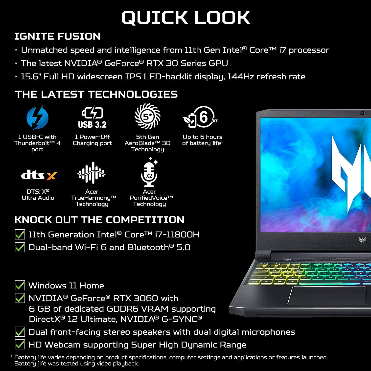 Acer Predator Helios 300 Gaming Laptop - i7-11800H, RTX 3060, 144Hz Display for Pro Gaming