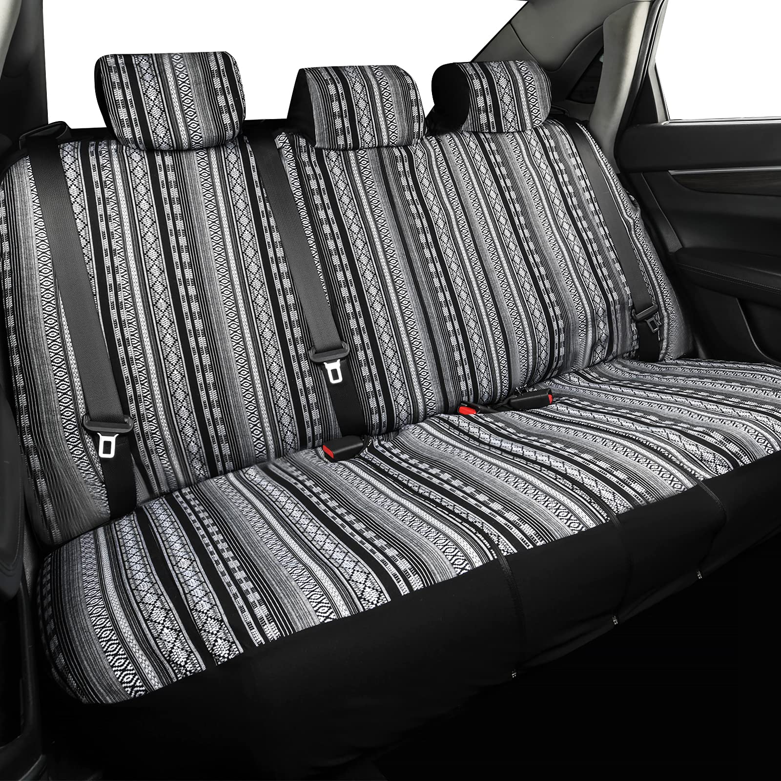 Boho Paisley Stripes Ethnic Saddle Blanket Car Seat Covers Full Set - Universal Fit for Sedan, SUV, Truck & Jeep - Black & Gray - Compatible with Airbags | Perfect for Road Trips, Camping & Outdoor Adventures