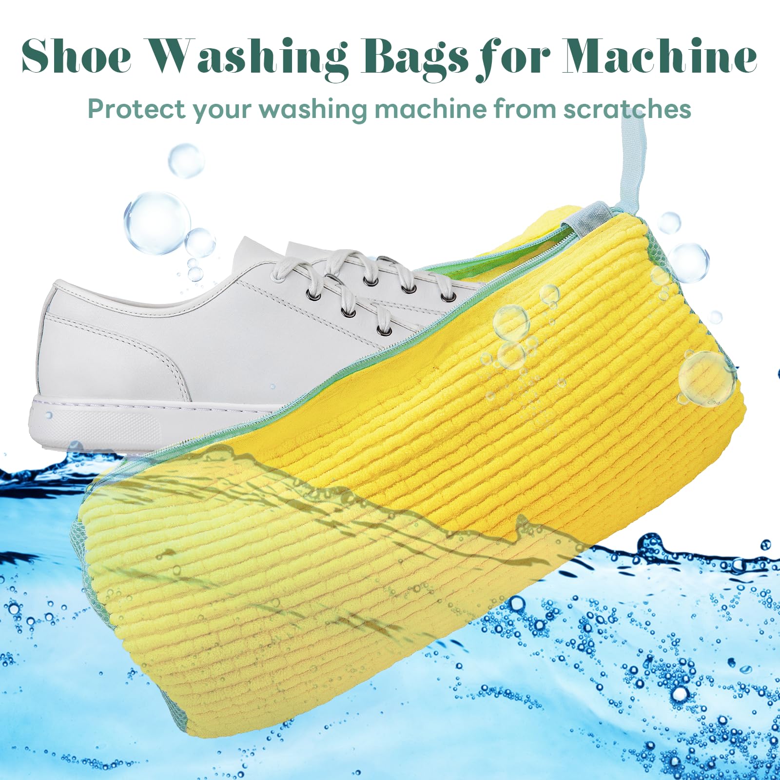 2Pcs Reusable Shoe Washing Machine Bags for Washer & Dryer - Durable Laundry Mesh Bags for Sneakers, Boots & All Shoe Sizes - Deep Cleaning & Protection (Yellow) - Perfect for Gym, Travel & Sports Shoes