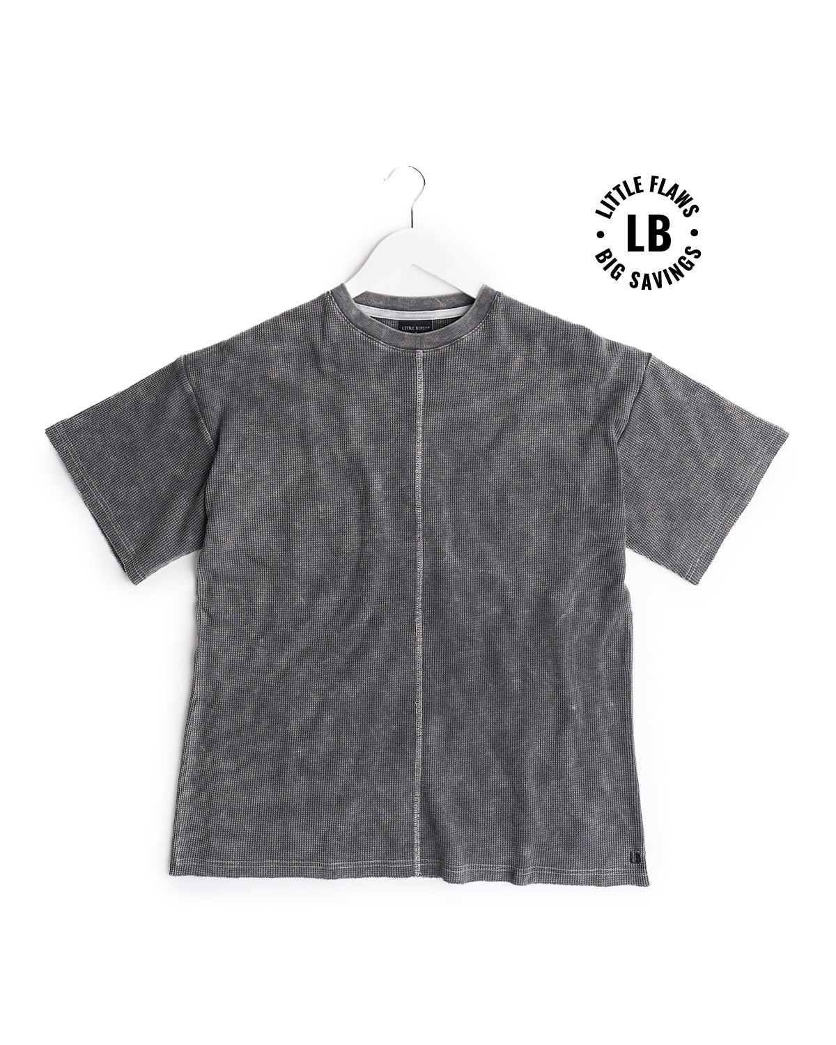 Vintage Acid Wash Waffle Knit T-Shirt for Men & Women - Soft Black Cotton Tee - Casual Streetwear & Layering Essential