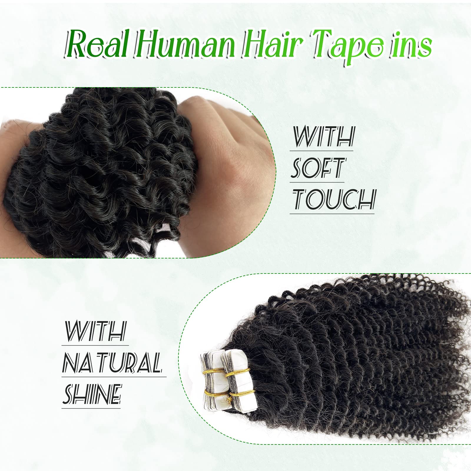 Premium 24-Inch Tape in Hair Extensions - 100% Real Human Hair, 40 Pieces (100g) for Black Women - Kinky Curly Tape-in Extensions with Double-Sided Tape | Perfect for Daily Wear, Special Occasions & Protective Styling