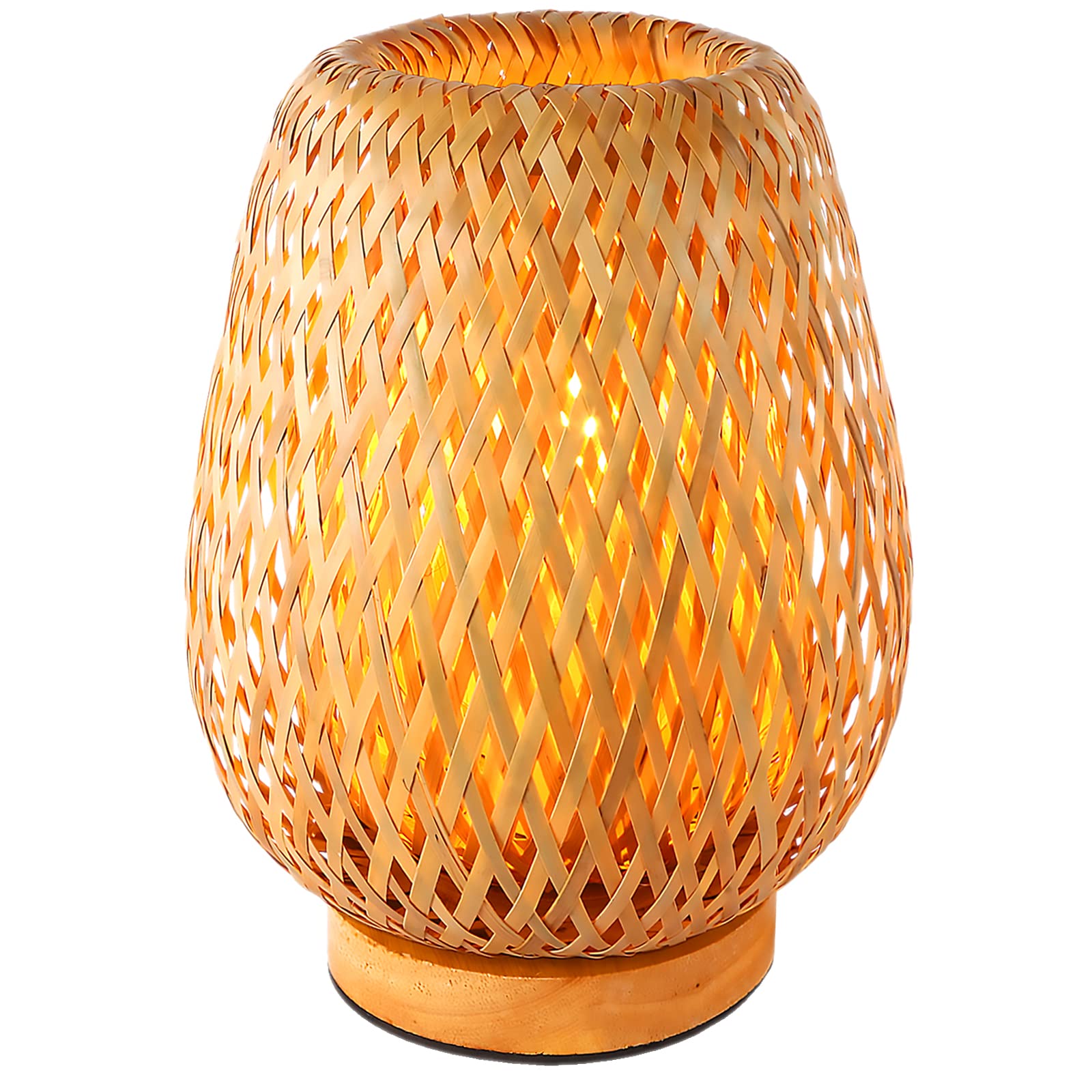 Schindora Handmade Boho Bamboo Small Table Lamp - Wicker Woven Natural Desk Light for Bedroom, Living Room & Office - Nightstand Reading Lamp with Warm White Bulb - Perfect for Cozy Home Decor, Meditation Spaces & Gift Giving