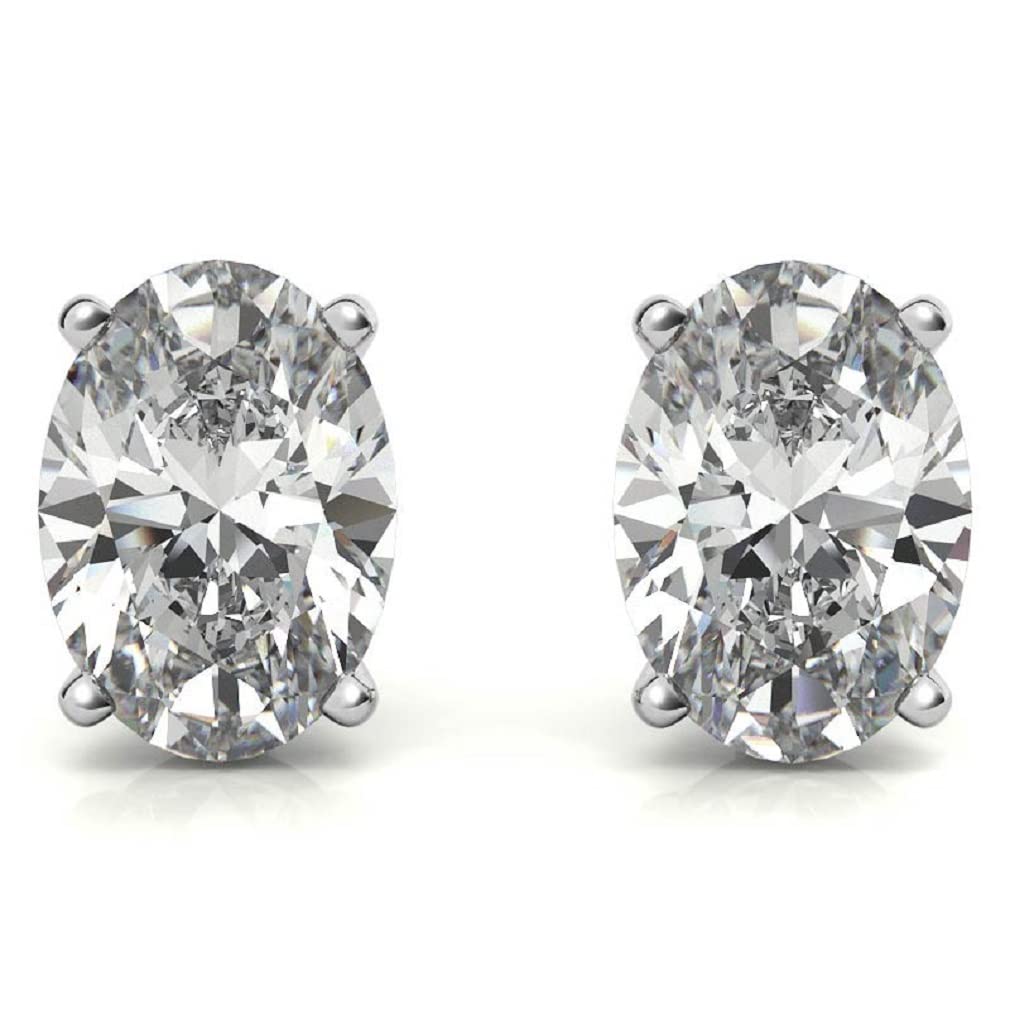 10K/14K/18K Solid White Gold Handmade Moissanite Earrings - 3 TCW Oval Cut Diamond Stud Earrings for Women, Martini Set Solitaire Anniversary Jewelry, Perfect for Engagement, Birthday Gifts & Special Occasions - Push/Screw Back Closure - Elegant Everyday Wear & Formal Events