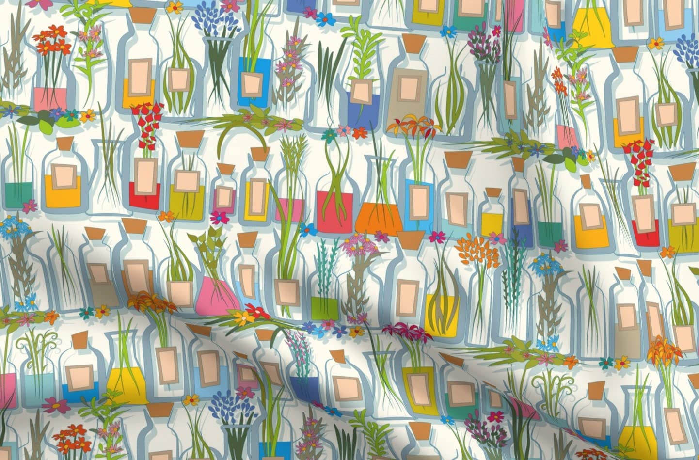 Botanical Bottles Aromatherapy Nature Printed Minky Fabric by The Yard - Soft Plush Fabric for Sewing Baby Blankets, Quilt Backing & Home Decor (Spoonflower Premium Fabric)