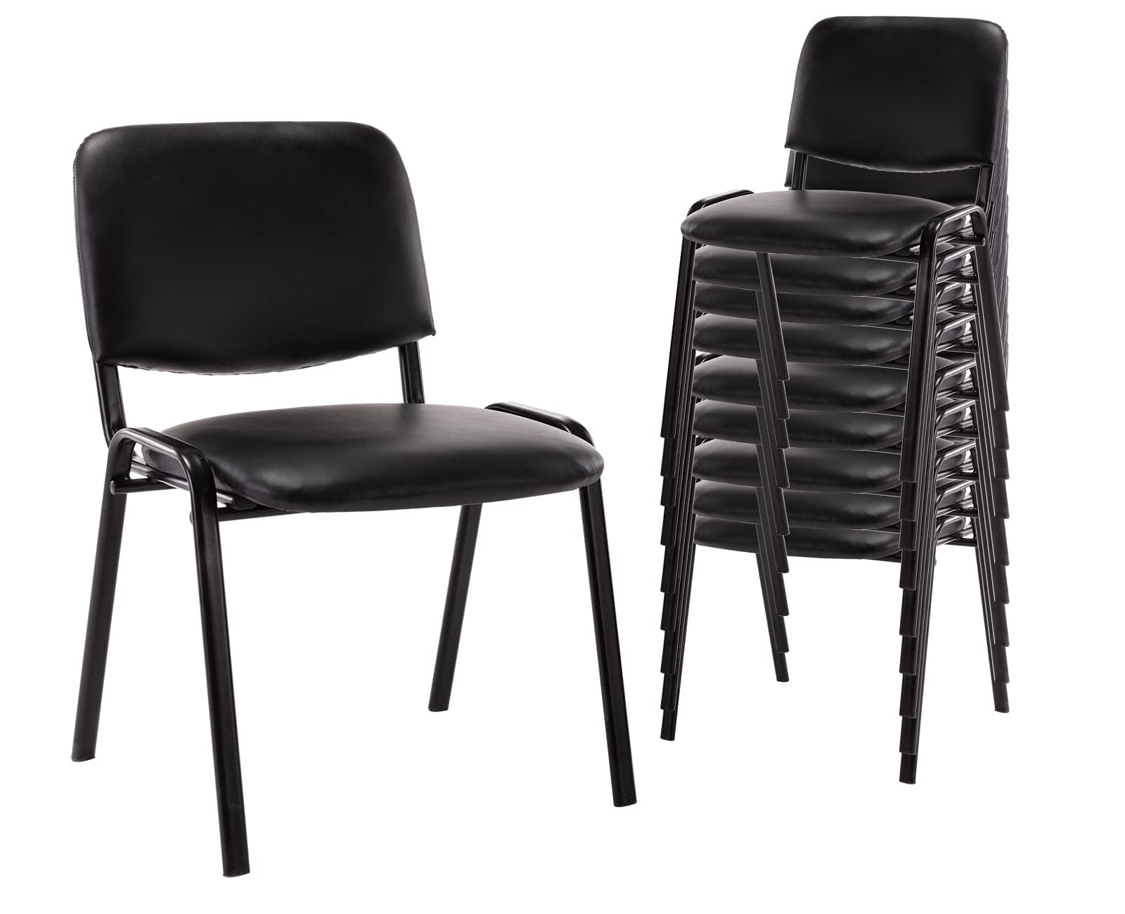 10 Pack Stackable PU Leather Waiting Room Chairs - Black Conference & Office Guest Chairs Set for Reception, Lobby, Breakroom, Church, School, Events, Hotel & Hall - Space-Saving Seating Solution for High-Traffic Areas