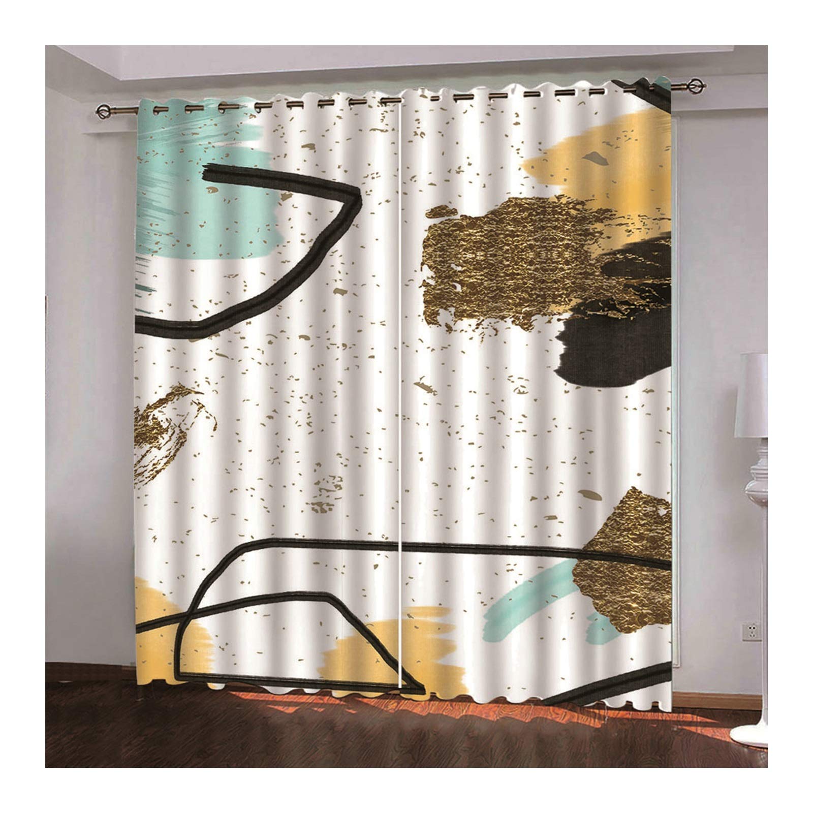 Daesar 42x54 Inch Blackout Curtains - Thermal Insulated Polyester Drapes with Abstract Painting Design in White Black Gold for Bedroom Living Room - 2 Panels Set for Window Treatment & Light Blocking