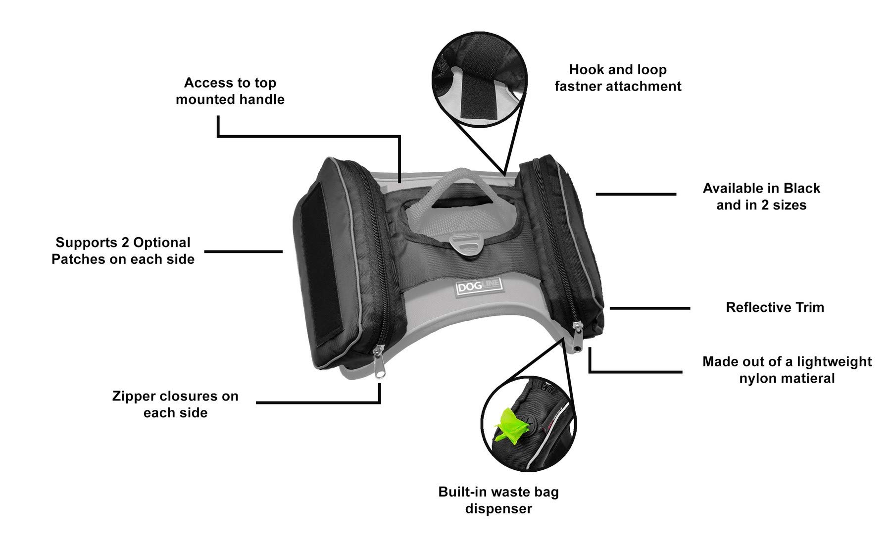 No-Pull Dog Harness with Saddle Bag & Removable Patches - Comfortable Reflective Dog Vest with Quick-Release Buckles & Handle (25-31 inch, Black) - Perfect for Hiking, Walking & Outdoor Adventures