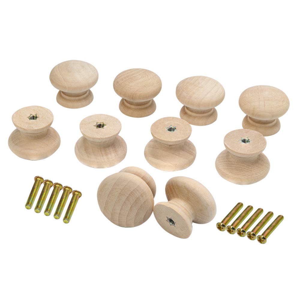 10PCS Unfinished Round Wooden Drawer Knobs - Mushroom Shape Cabinet Pulls & Handles for Wardrobe, Dresser, Furniture - DIY Home Decor & Hardware Upgrade