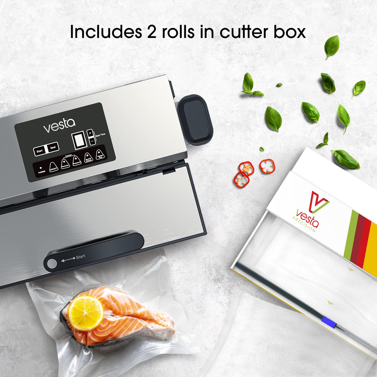 Vesta Precision Vac'n Seal Pro II Vacuum Sealer - Smart Seal Technology, High-Speed Food Preservation System, Heavy-Duty Vacuum Sealing Machine with Patented Cutter Box Bags | Perfect for Meal Prep, Sous Vide, Freezer Storage & Camping Food Preservation | Made in USA