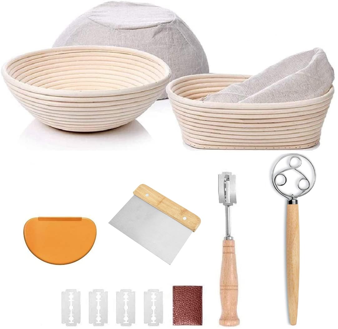 YAANI Sourdough Starter Kit - Complete Bread Baking Supplies Set with 2 Banneton Proofing Baskets (Round & Oval), Dough Whisk, Scoring Tool, Metal & Silicone Scrapers - Premium Artisan Baking Tools for Homemade Sourdough Bread | Perfect for Beginners & Professional Bakers