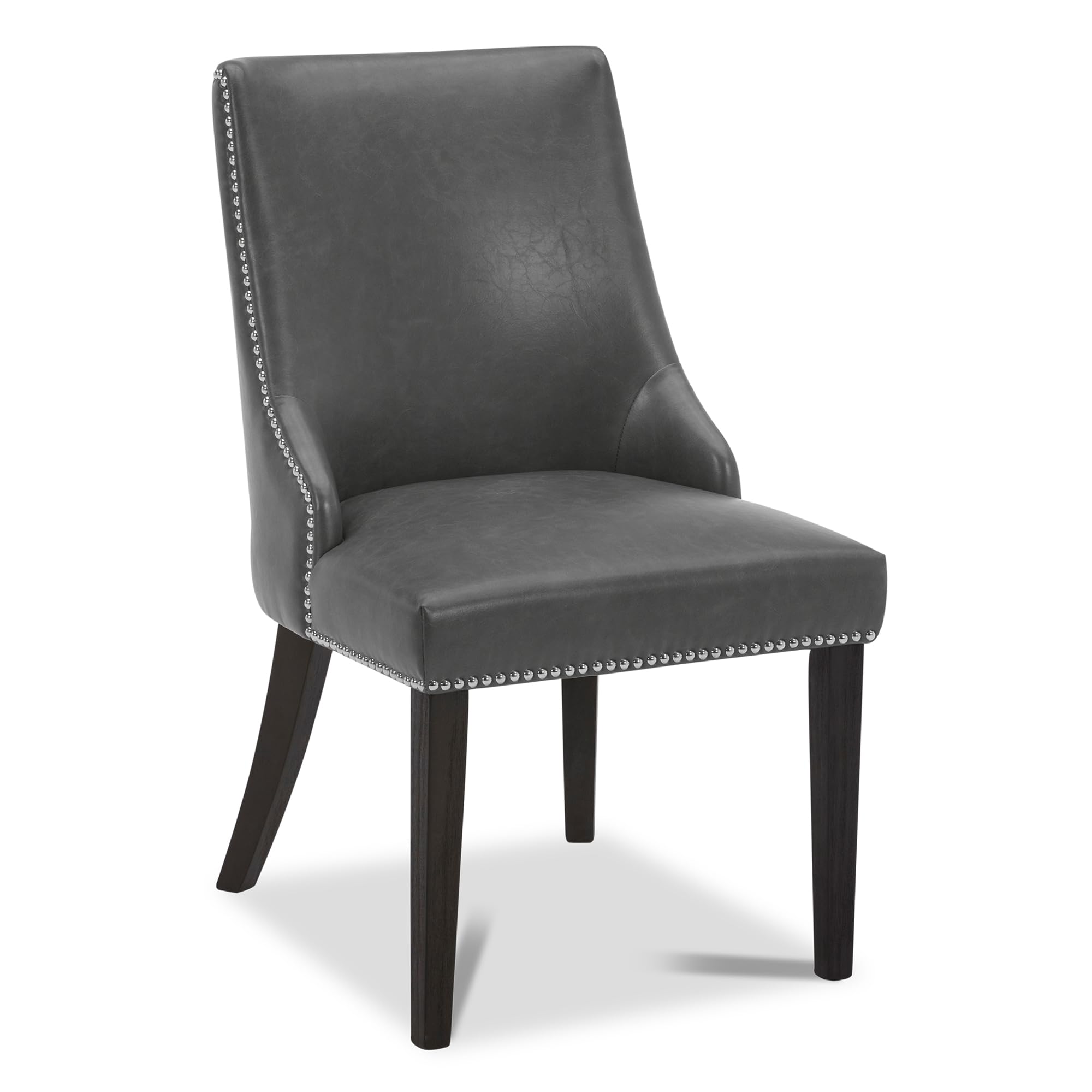 Farmhouse Dining Chairs Set of 2 - Gray Faux Leather High Back Upholstered Chairs with Nailhead Trim for Kitchen, Dining Room & Breakfast Nook - CHITA Modern Countryside Style Seating