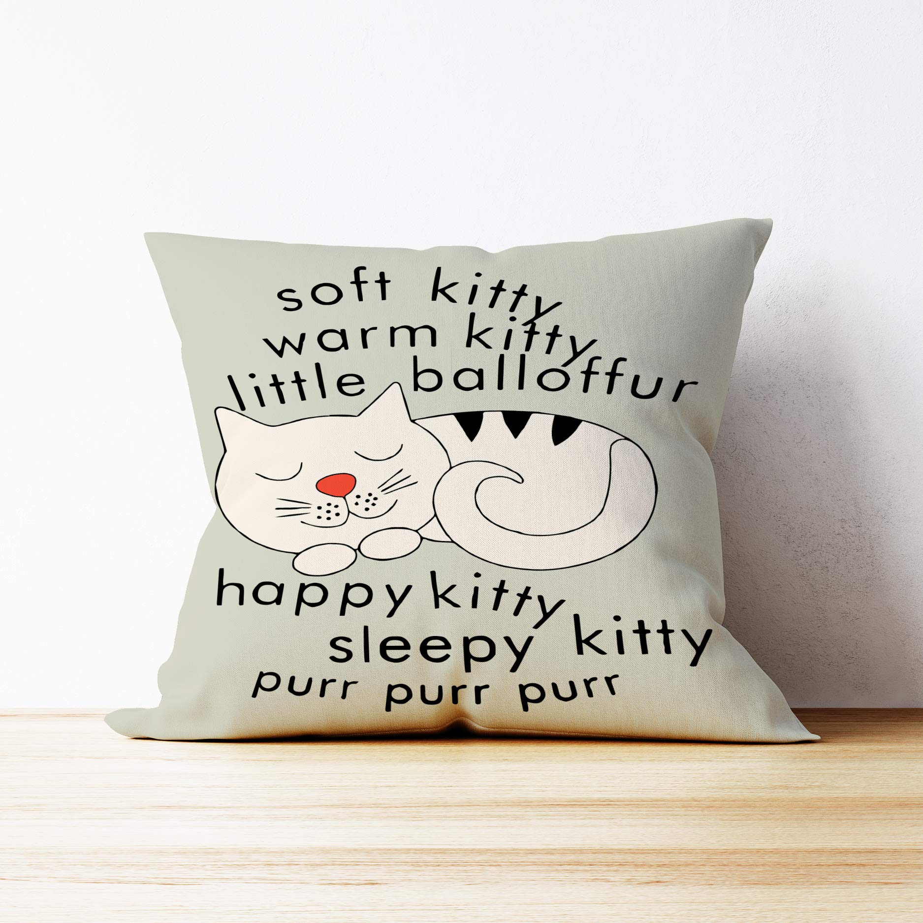 Funny Kitty Sleepy Throw Pillow Cover - 18x18 Inch Cat Lover Gift for Women, Cat Mom & Aunt - Cute Cat Decor Linen Cushion Case for Sofa, Couch & Bed - Perfect for Home Decor & Cozy Cat-Themed Spaces