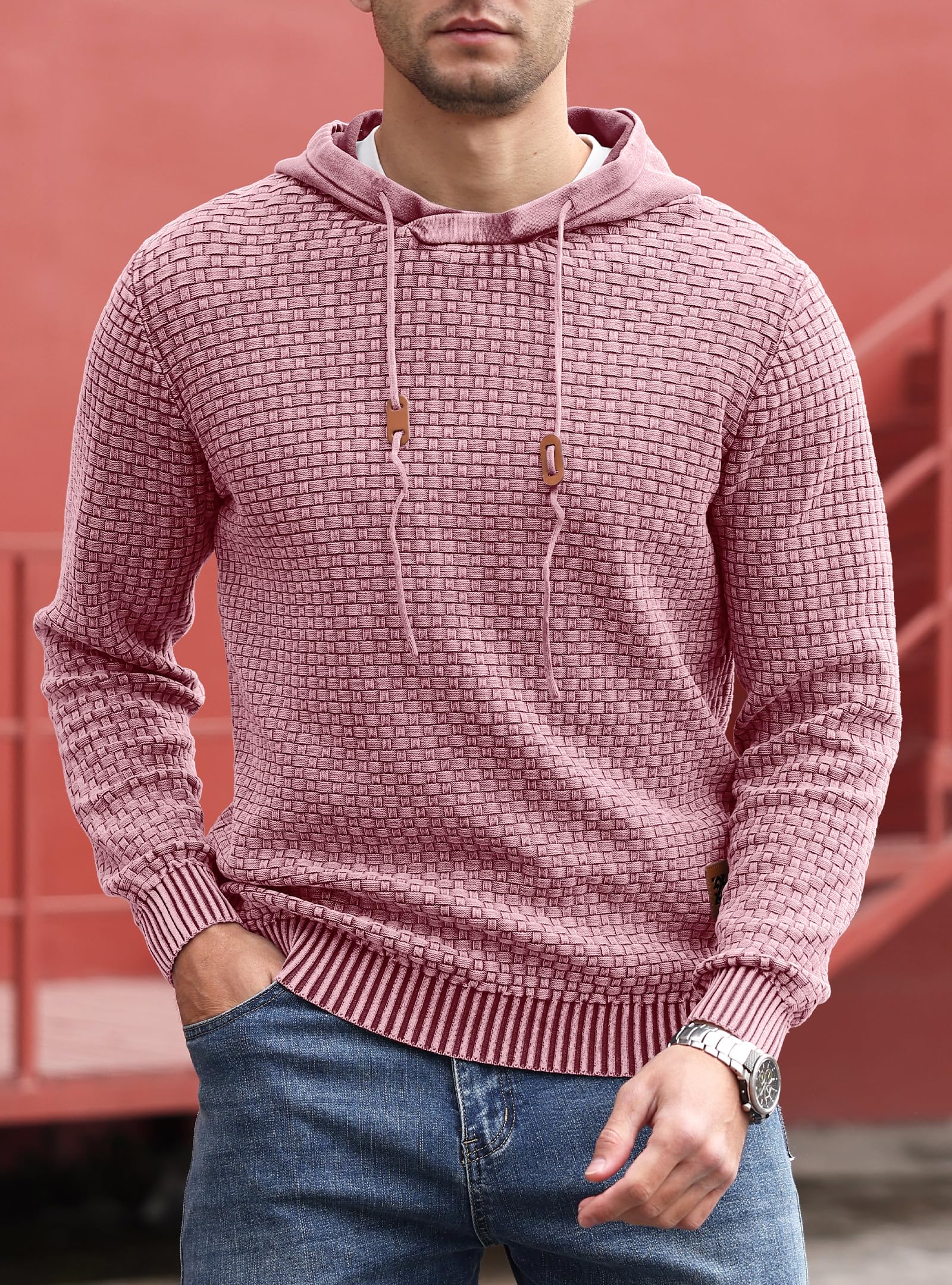 Men's Acid Wash Cotton Hoodie - Long Sleeve Pullover Sweatshirt with Waffle Texture | Streetwear Fashion for Casual Wear, Gym & Outdoor Activities