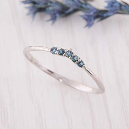 925 Sterling Silver London Blue Topaz Women's Curved Wedding Band - Minimalist V-Shaped Chevron Ring for Her | Elegant Anniversary Gift, Promise Ring & Everyday Jewelry for Women