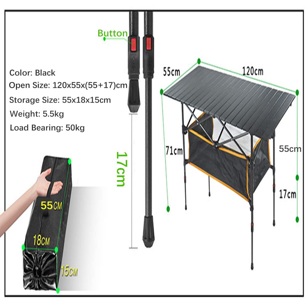 Adjustable 2-Level Height Folding Camping Table - Lightweight Aluminum Portable Picnic Table with Carrying Bag - Perfect for Outdoor BBQ, Beach Parties, Camping & Travel (Black) - Great for Backyard Gatherings, Tailgating & Picnics