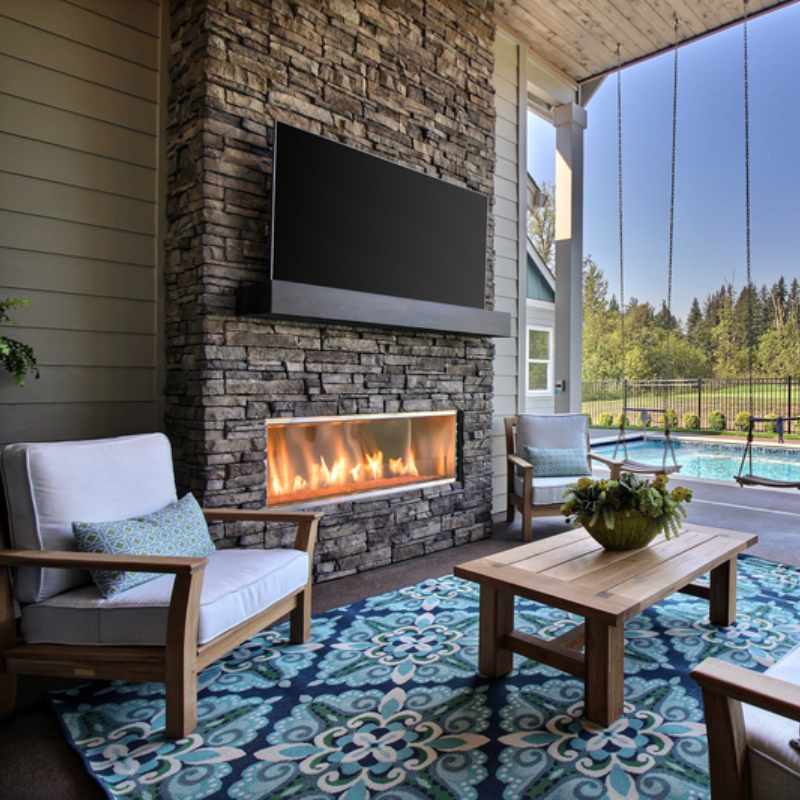 60 Inch Majestic Lanai Outdoor Linear Vent-Free Gas Fireplace - Perfect for Patio, Deck, and Backyard Gatherings