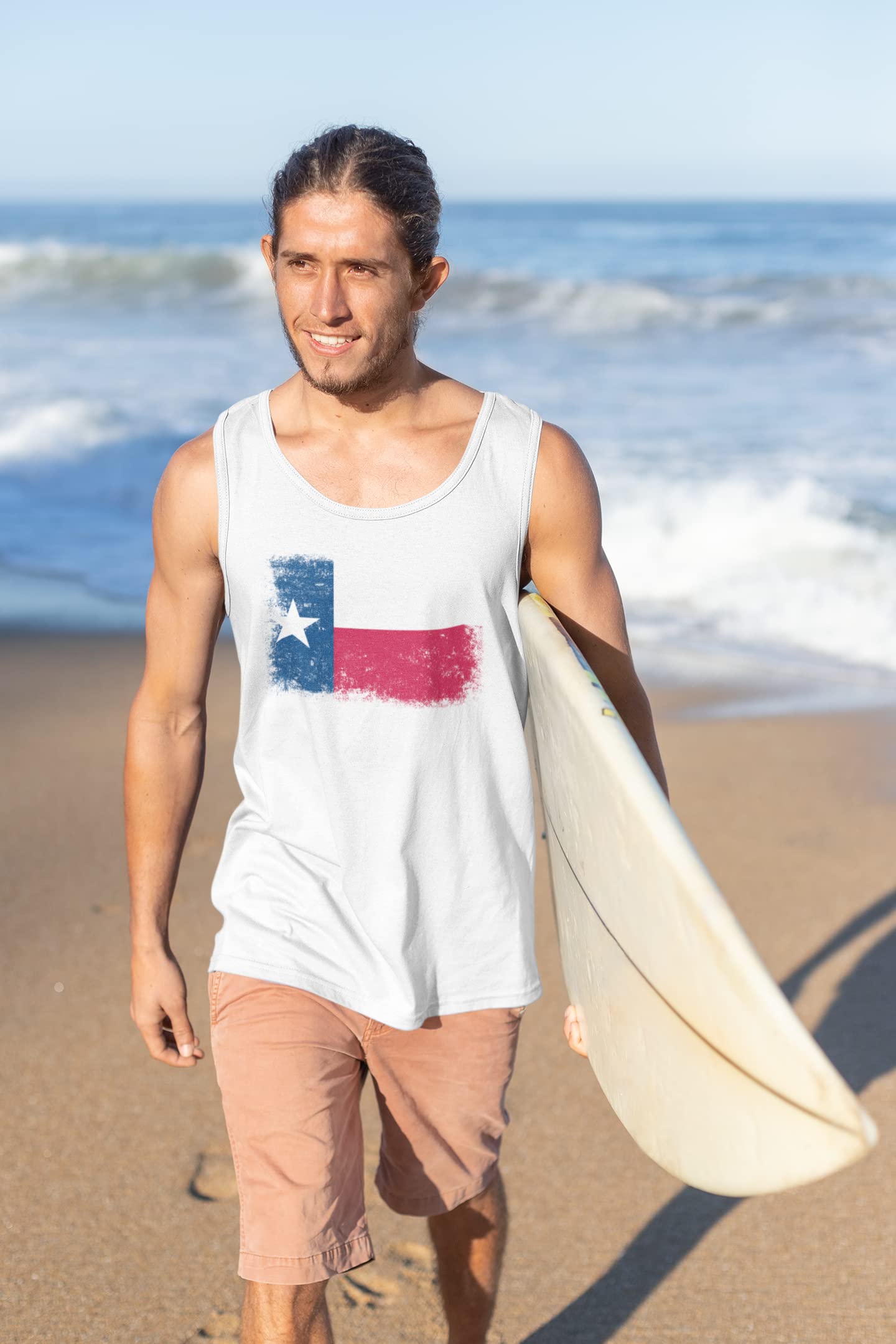 Born and Raised Texas State Flag Men's Tank Top - White, Medium - Perfect for Summer BBQ, Beach Outings & Patriotic Events